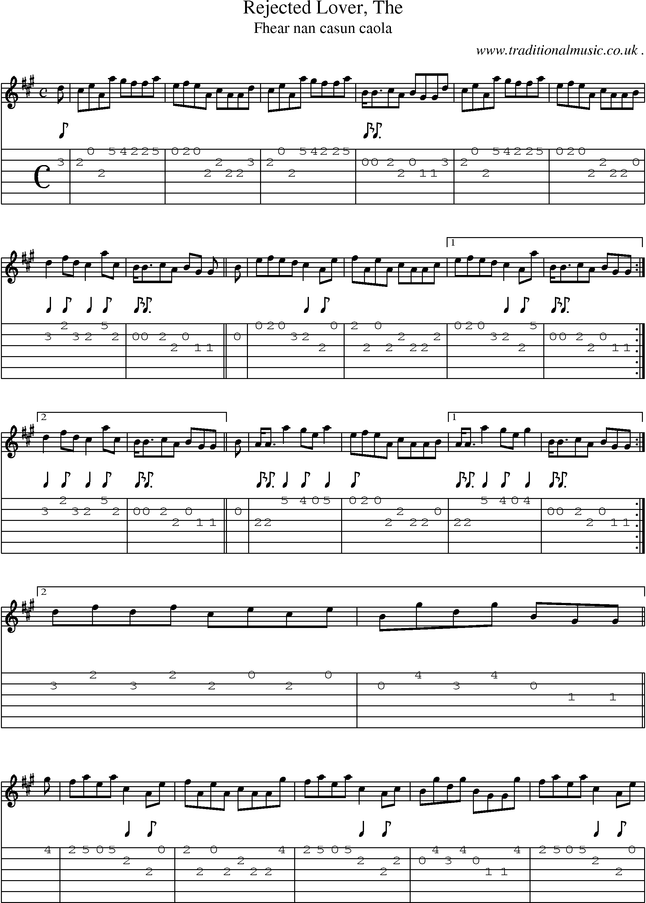 Sheet-music  score, Chords and Guitar Tabs for Rejected Lover The