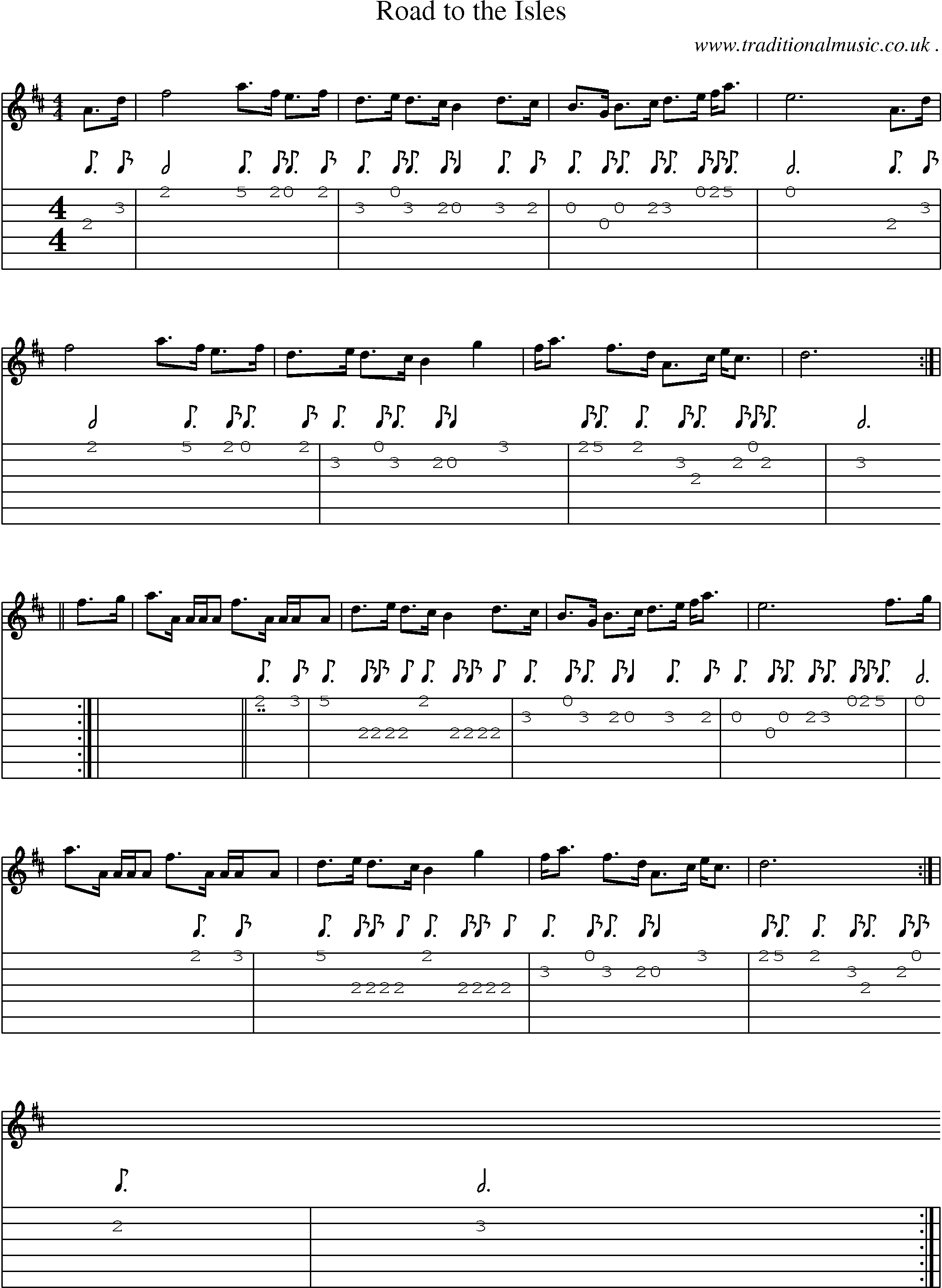 Sheet-music  score, Chords and Guitar Tabs for Road To The Isles