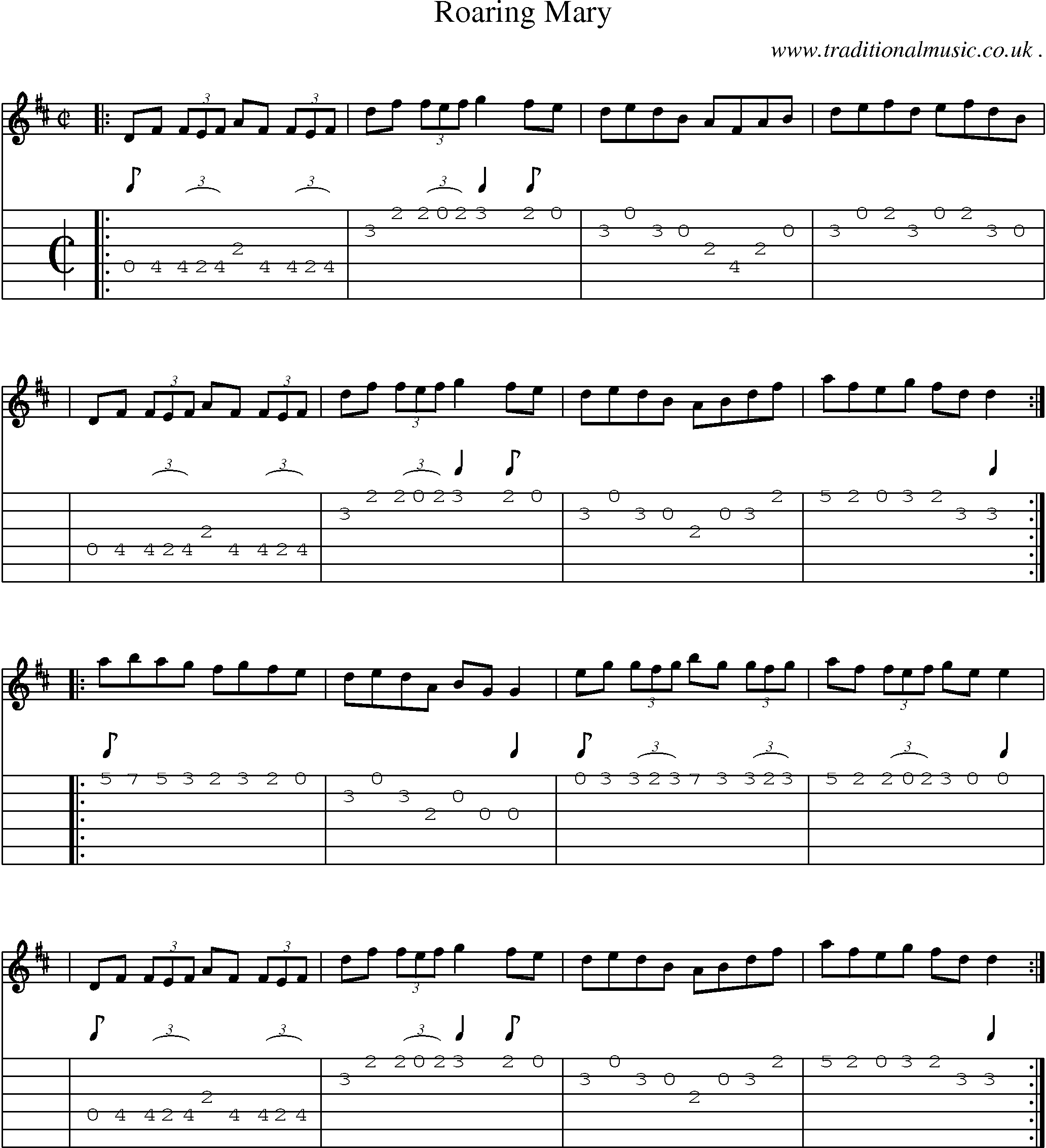 Sheet-music  score, Chords and Guitar Tabs for Roaring Mary
