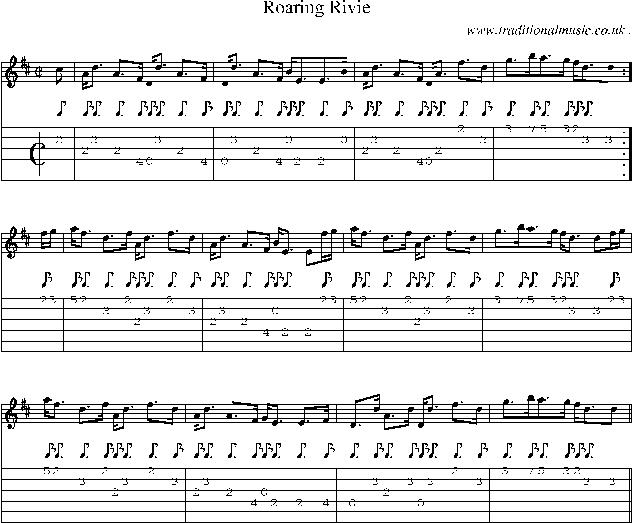 Sheet-music  score, Chords and Guitar Tabs for Roaring Rivie
