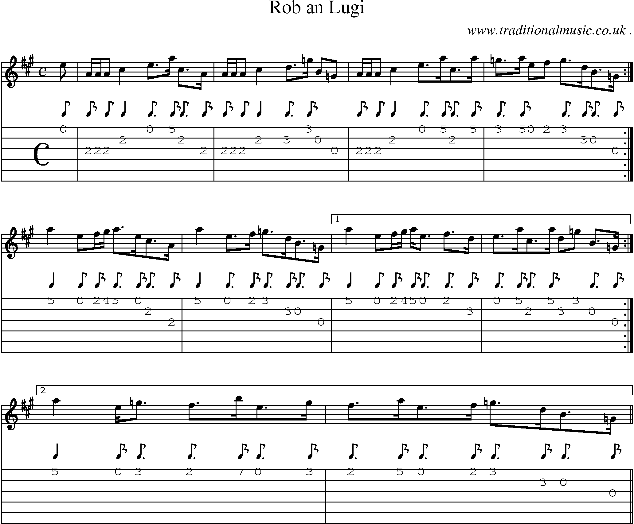Sheet-music  score, Chords and Guitar Tabs for Rob An Lugi