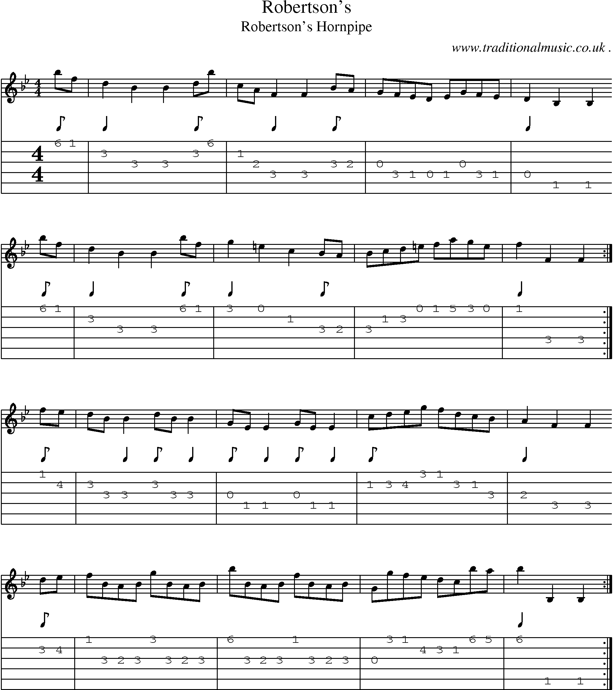 Sheet-music  score, Chords and Guitar Tabs for Robertsons