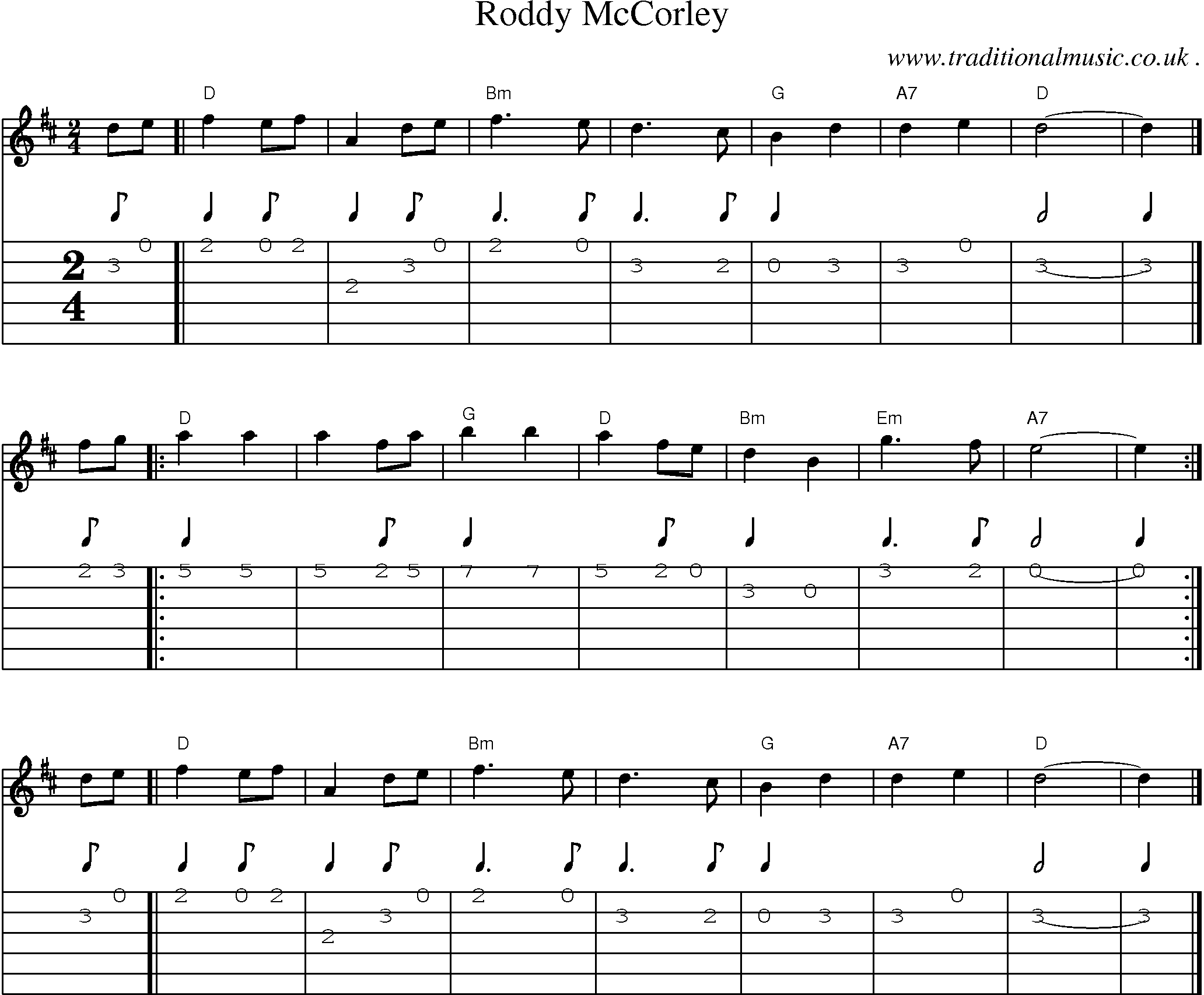 Sheet-music  score, Chords and Guitar Tabs for Roddy Mccorley