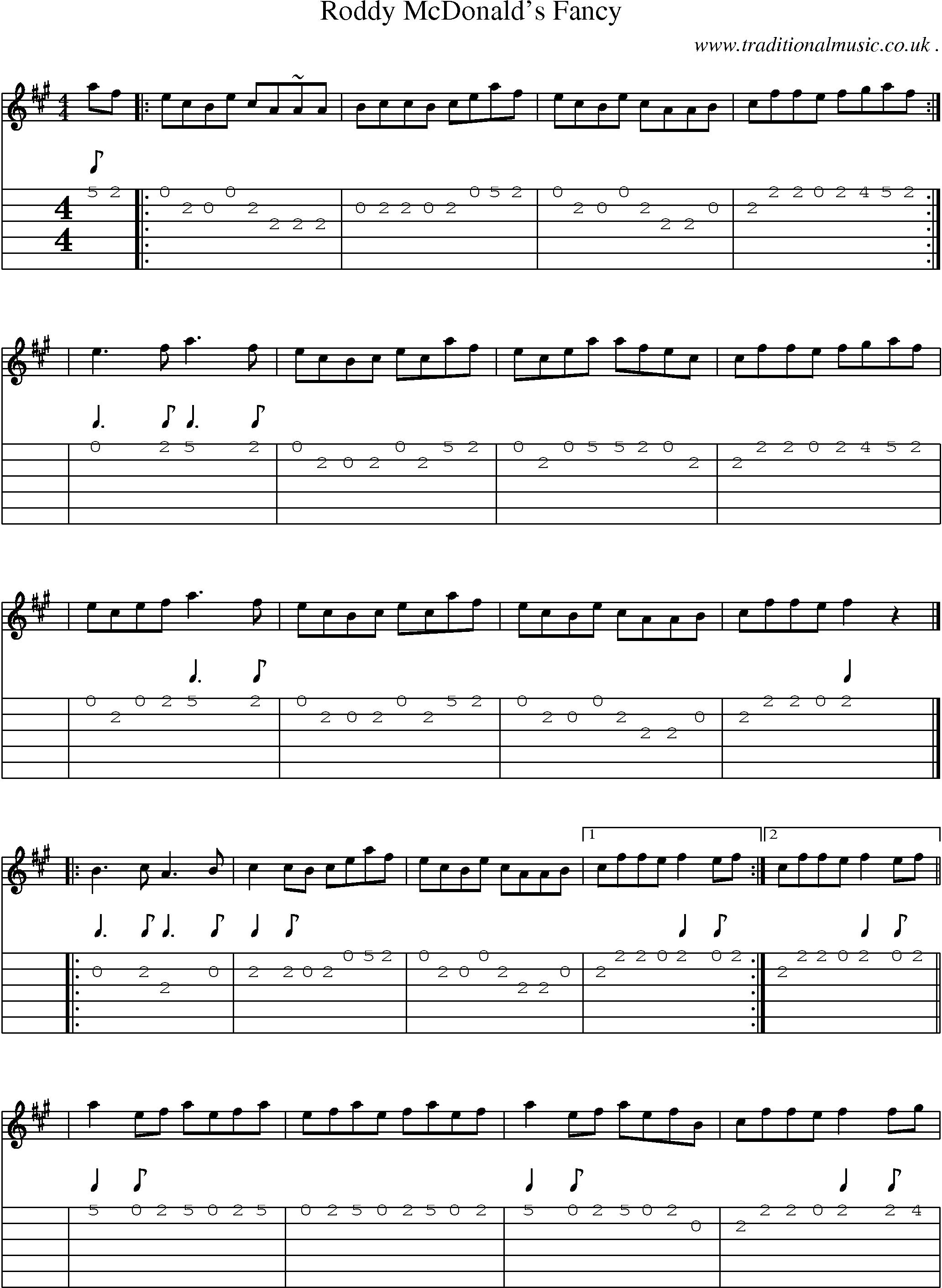 Sheet-music  score, Chords and Guitar Tabs for Roddy Mcdonalds Fancy