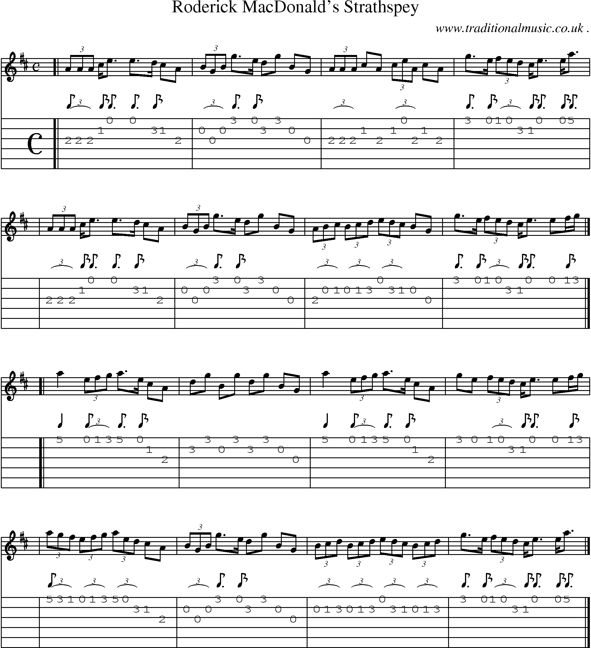 Sheet-music  score, Chords and Guitar Tabs for Roderick Macdonalds Strathspey