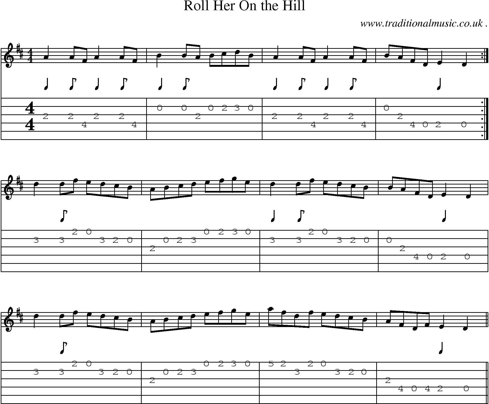 Sheet-music  score, Chords and Guitar Tabs for Roll Her On The Hill