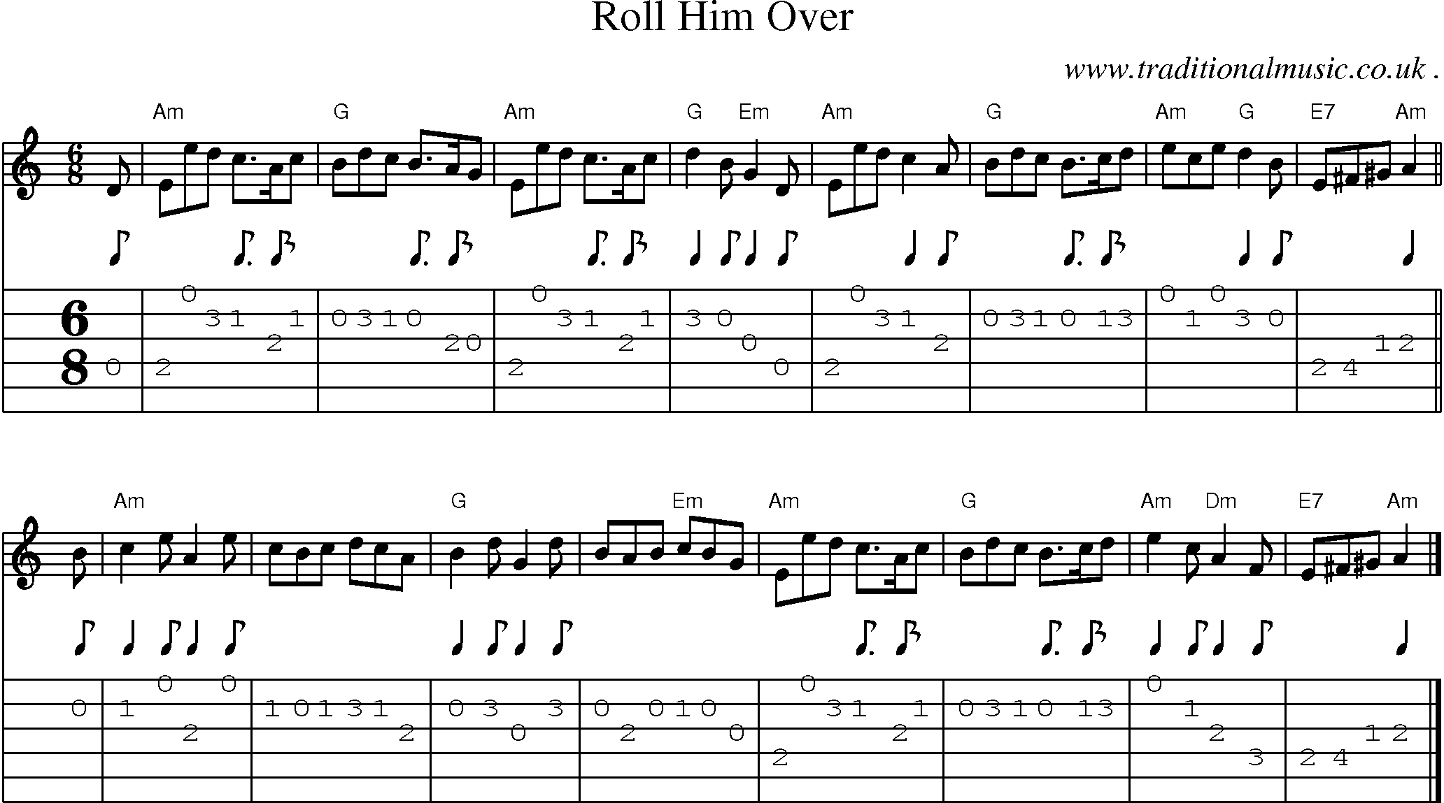 Sheet-music  score, Chords and Guitar Tabs for Roll Him Over