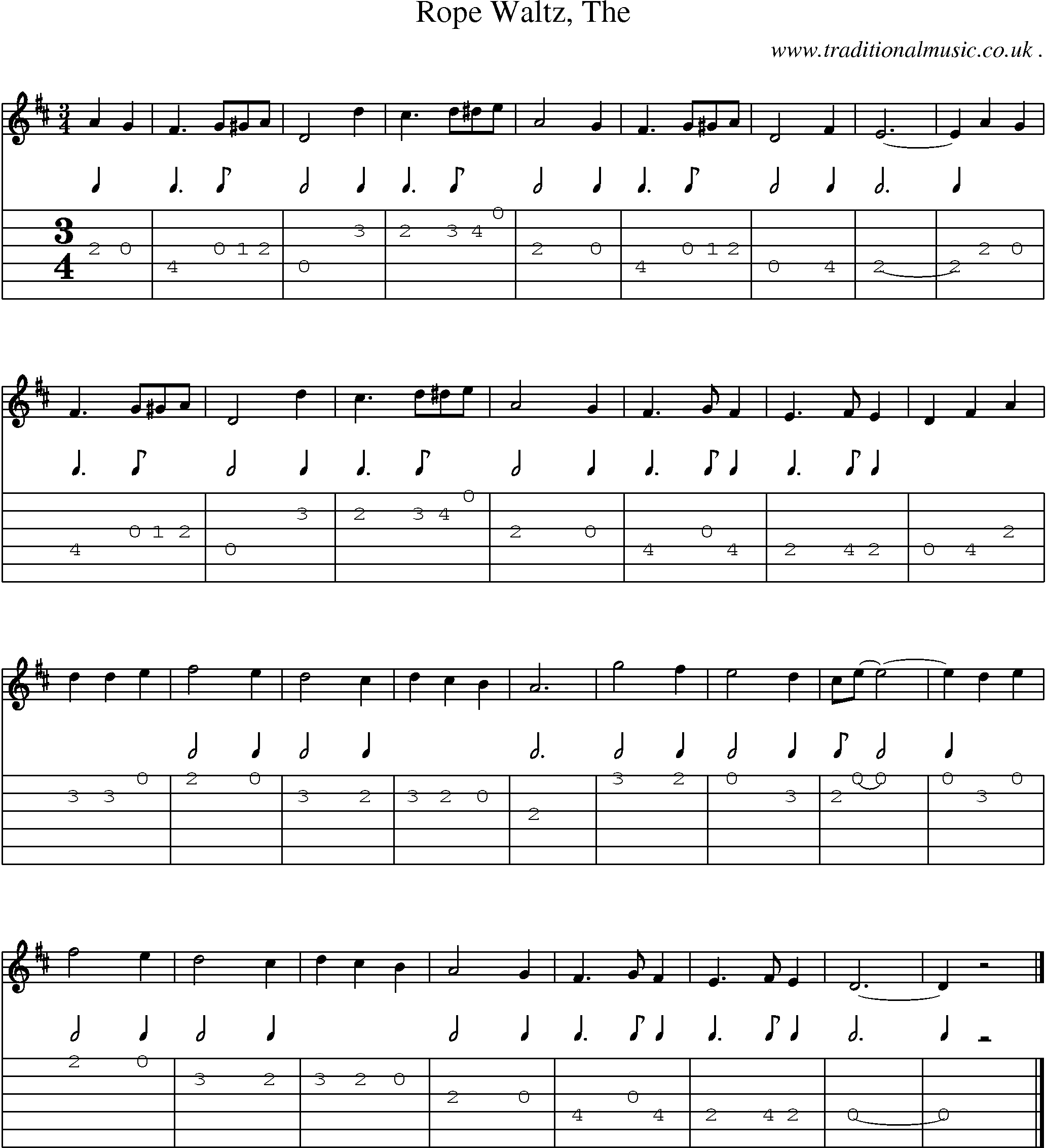 Sheet-music  score, Chords and Guitar Tabs for Rope Waltz The