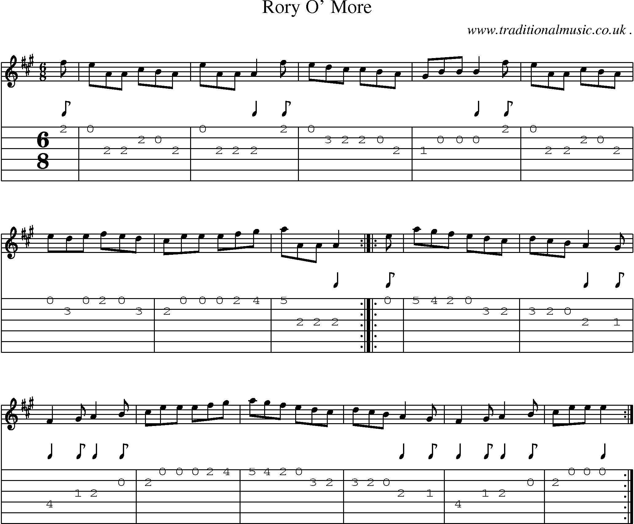Sheet-music  score, Chords and Guitar Tabs for Rory O More