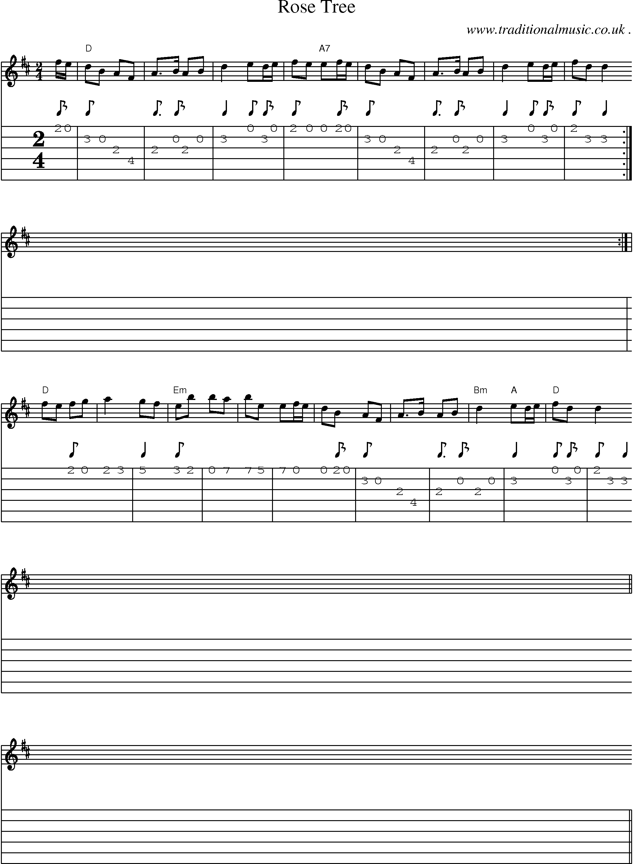 Sheet-music  score, Chords and Guitar Tabs for Rose Tree