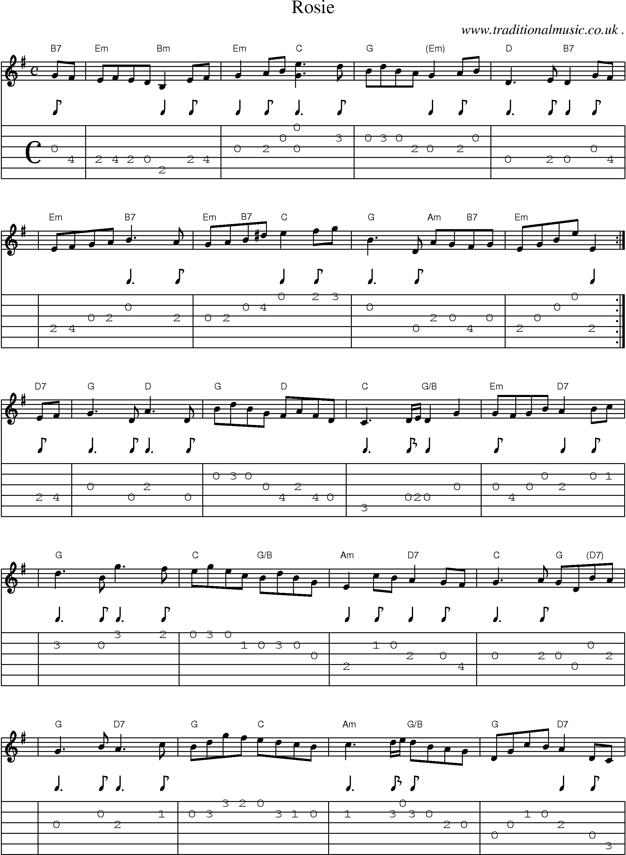 Sheet-music  score, Chords and Guitar Tabs for Rosie