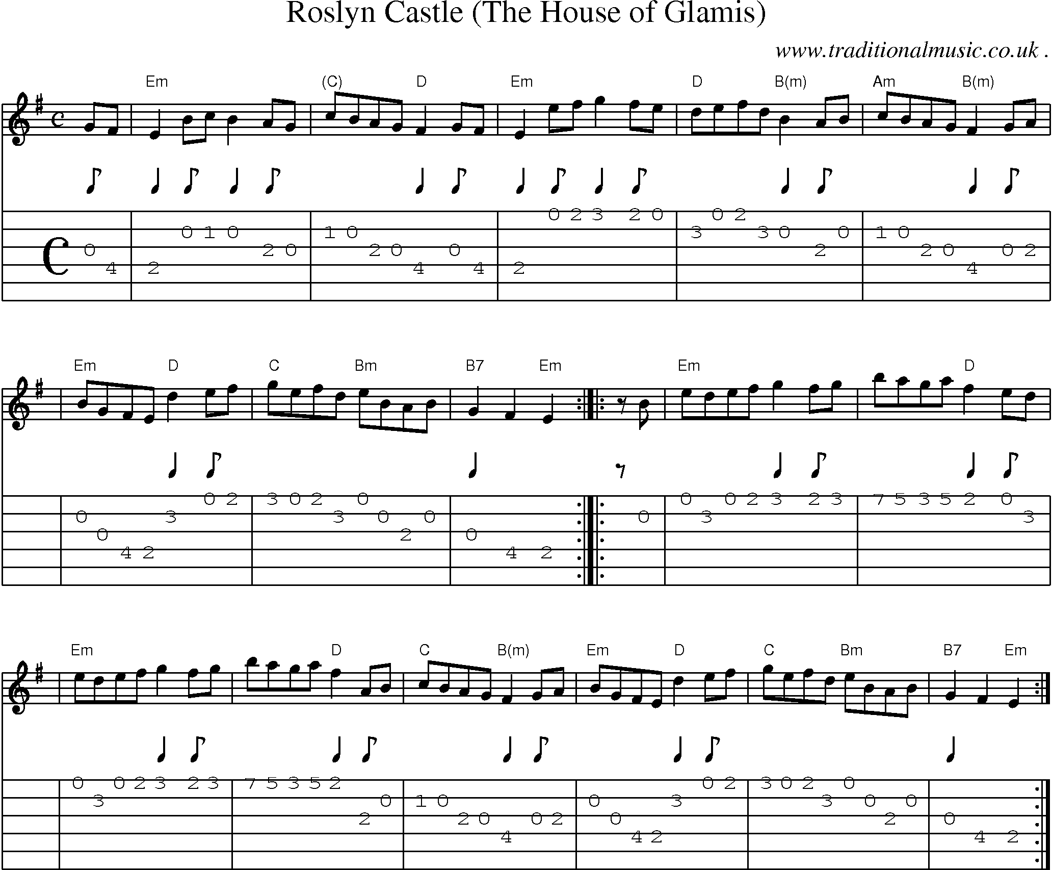 Sheet-music  score, Chords and Guitar Tabs for Roslyn Castle The House Of Glamis
