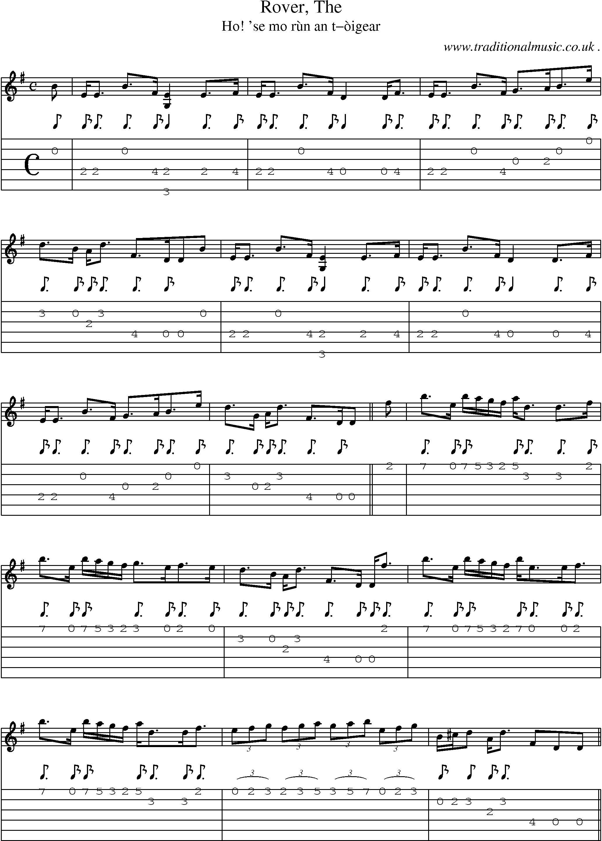 Sheet-music  score, Chords and Guitar Tabs for Rover The