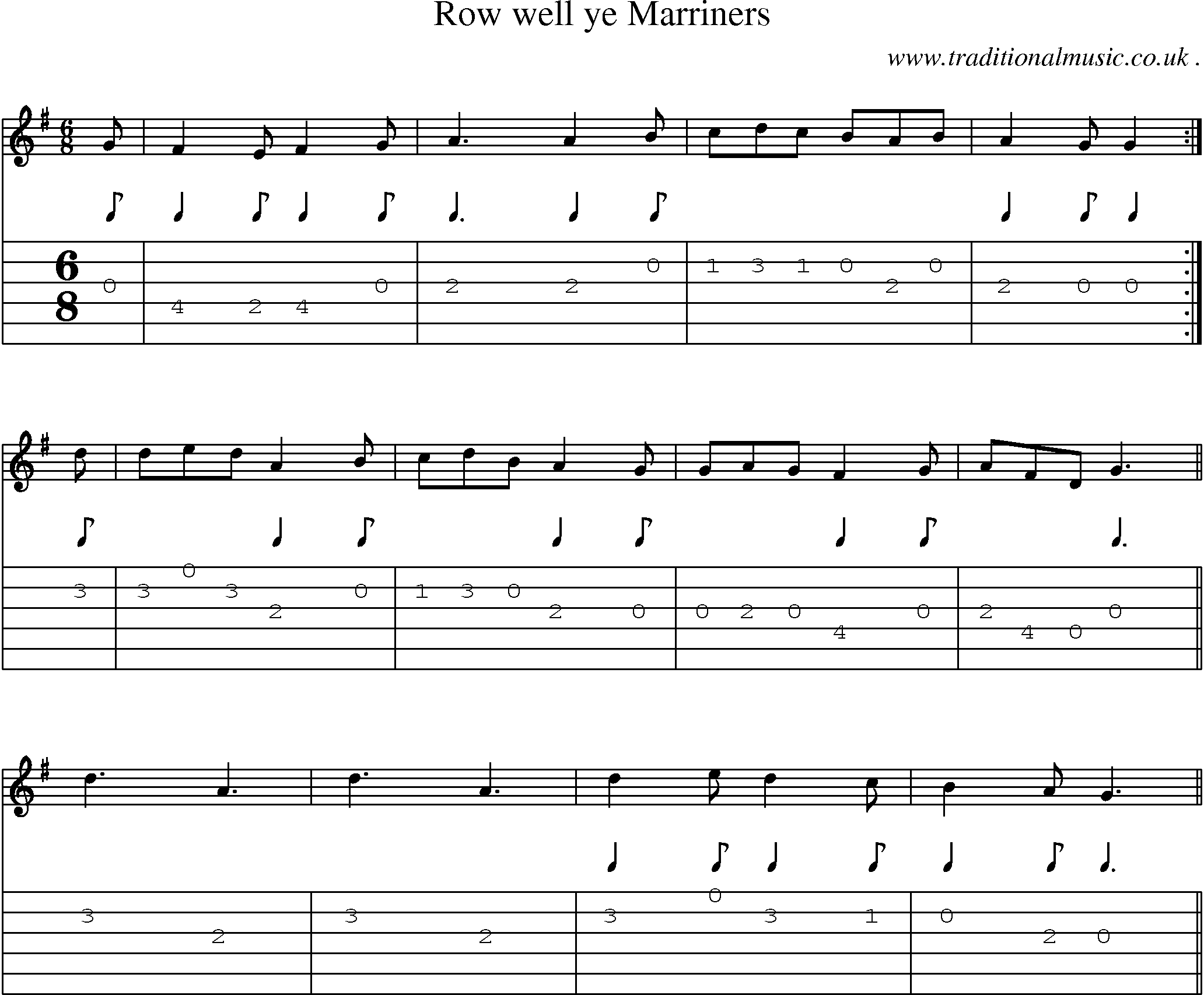 Sheet-music  score, Chords and Guitar Tabs for Row Well Ye Marriners