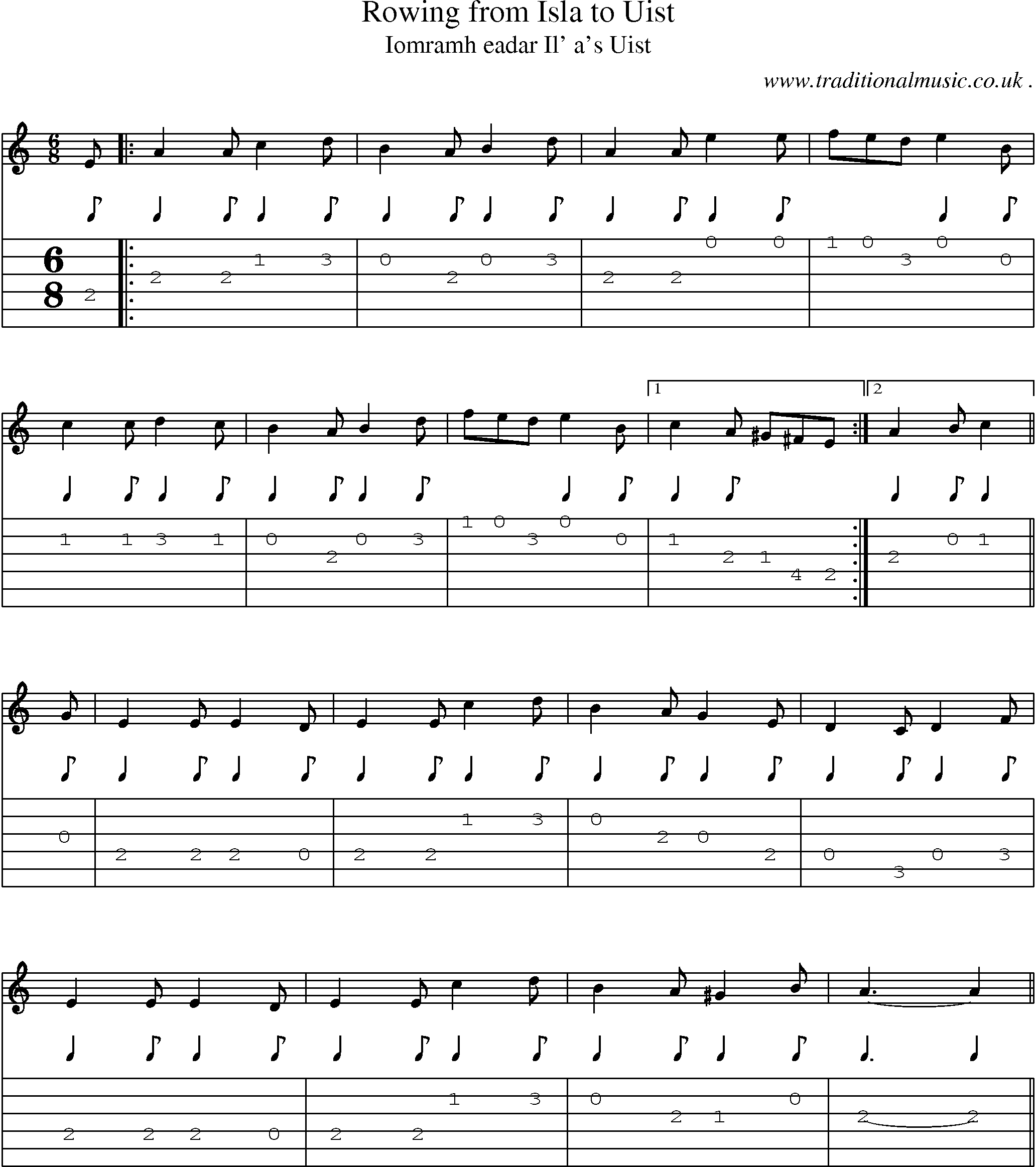 Sheet-music  score, Chords and Guitar Tabs for Rowing From Isla To Uist