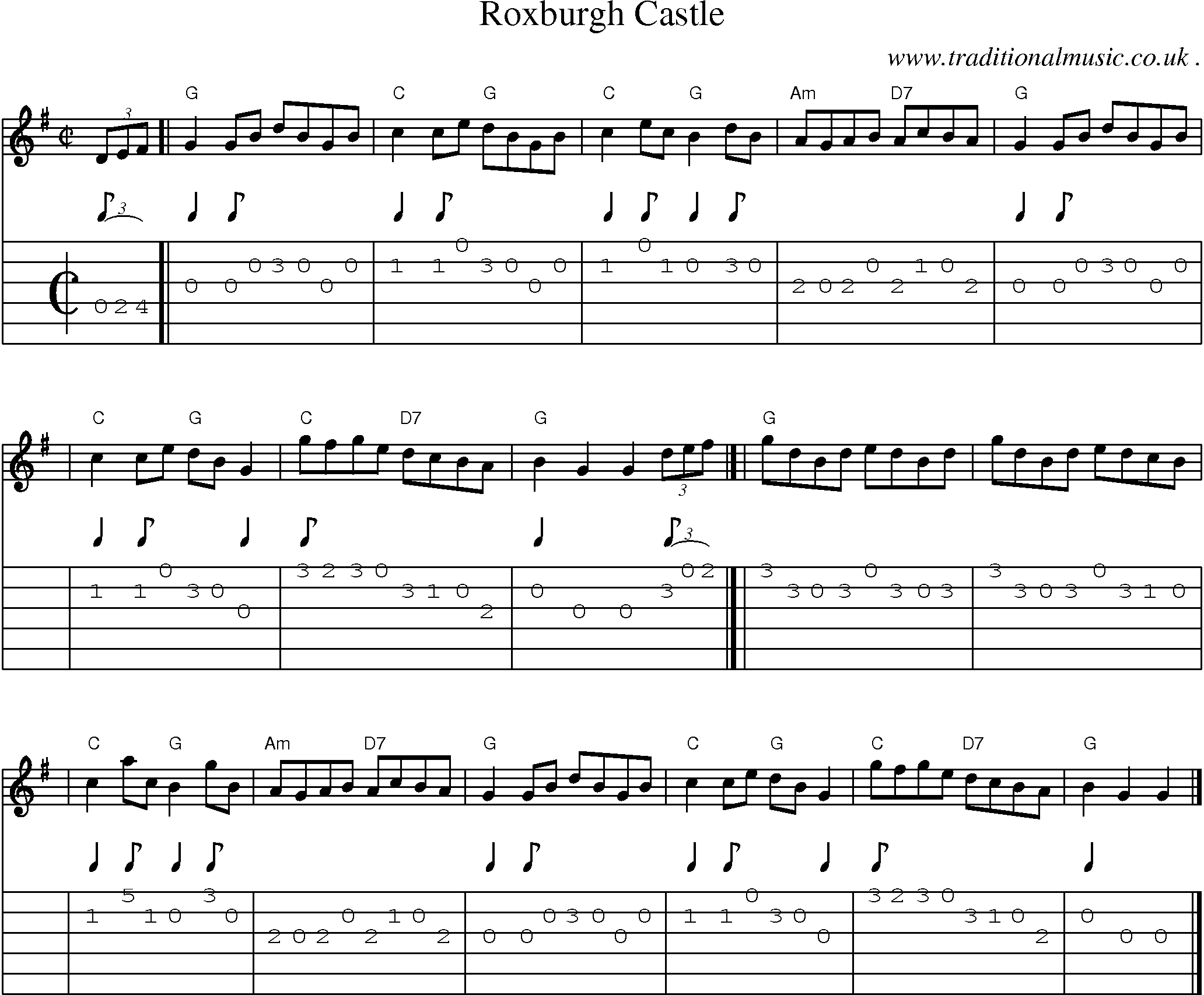 Sheet-music  score, Chords and Guitar Tabs for Roxburgh Castle