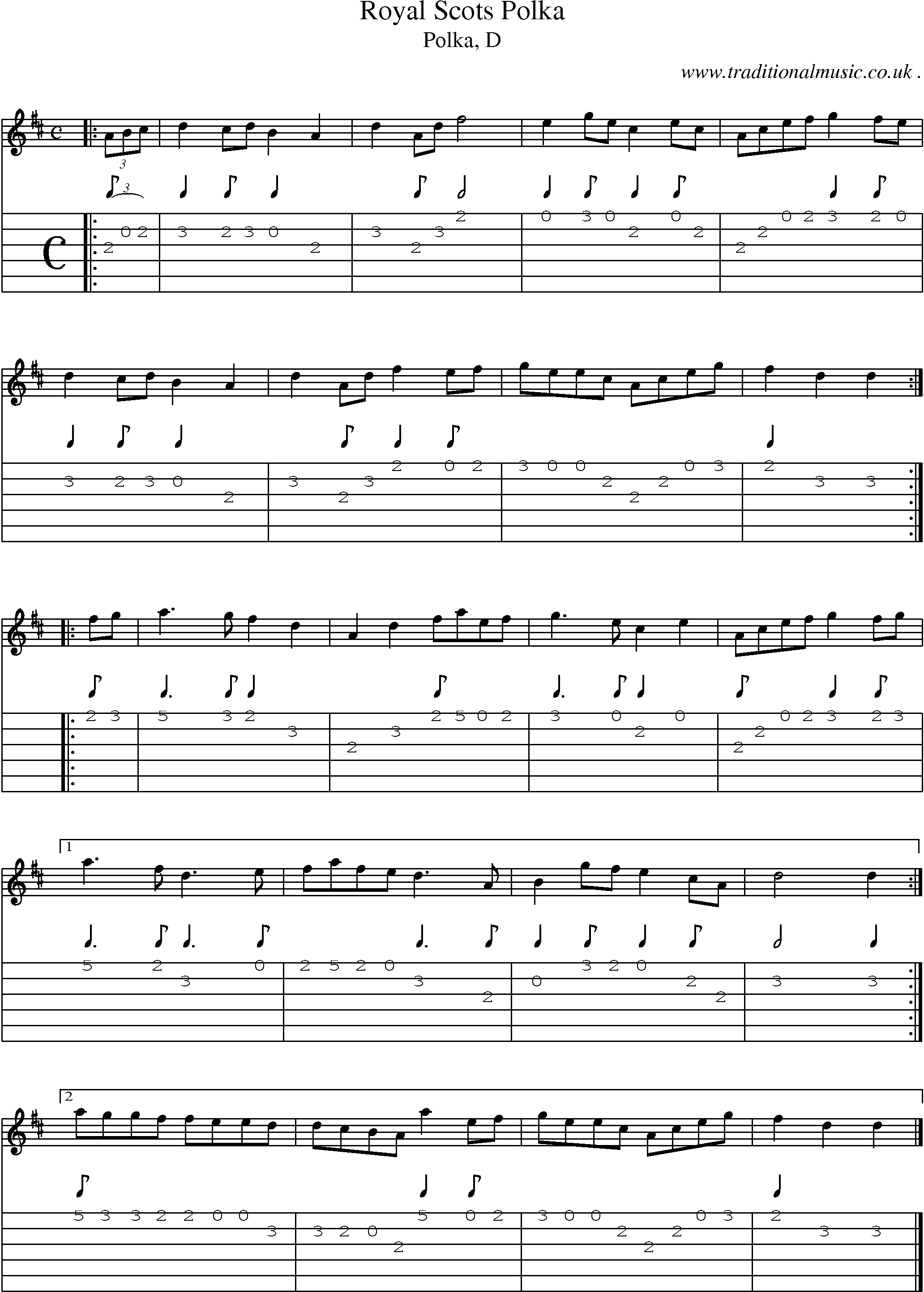 Sheet-music  score, Chords and Guitar Tabs for Royal Scots Polka