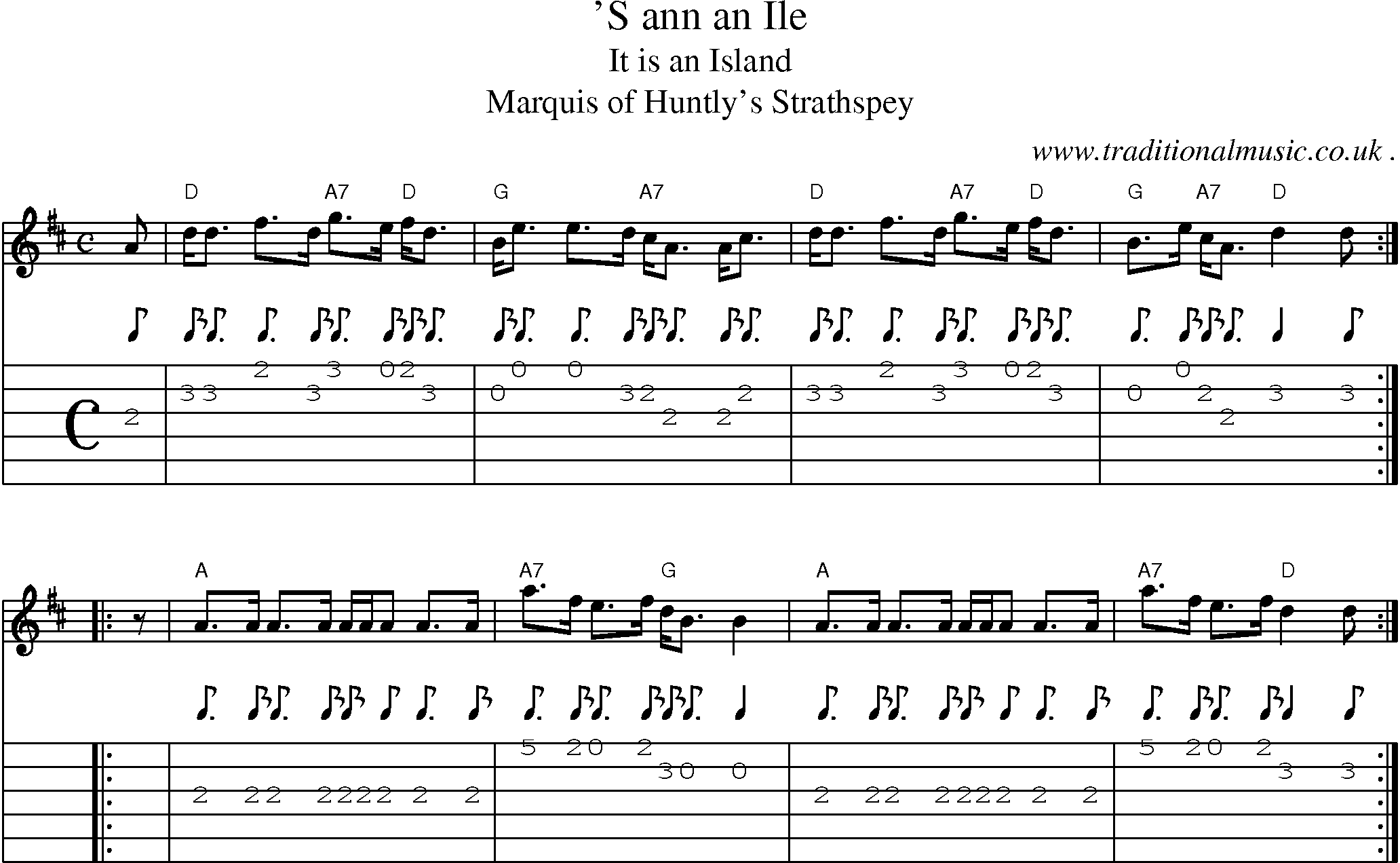 Sheet-music  score, Chords and Guitar Tabs for S Ann An Ile