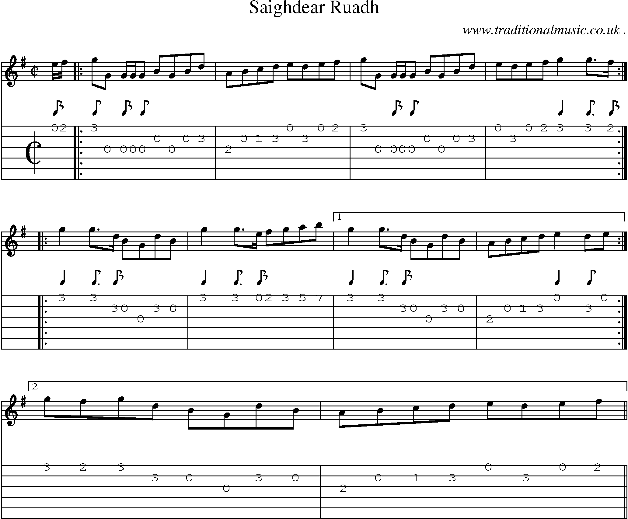 Sheet-music  score, Chords and Guitar Tabs for Saighdear Ruadh
