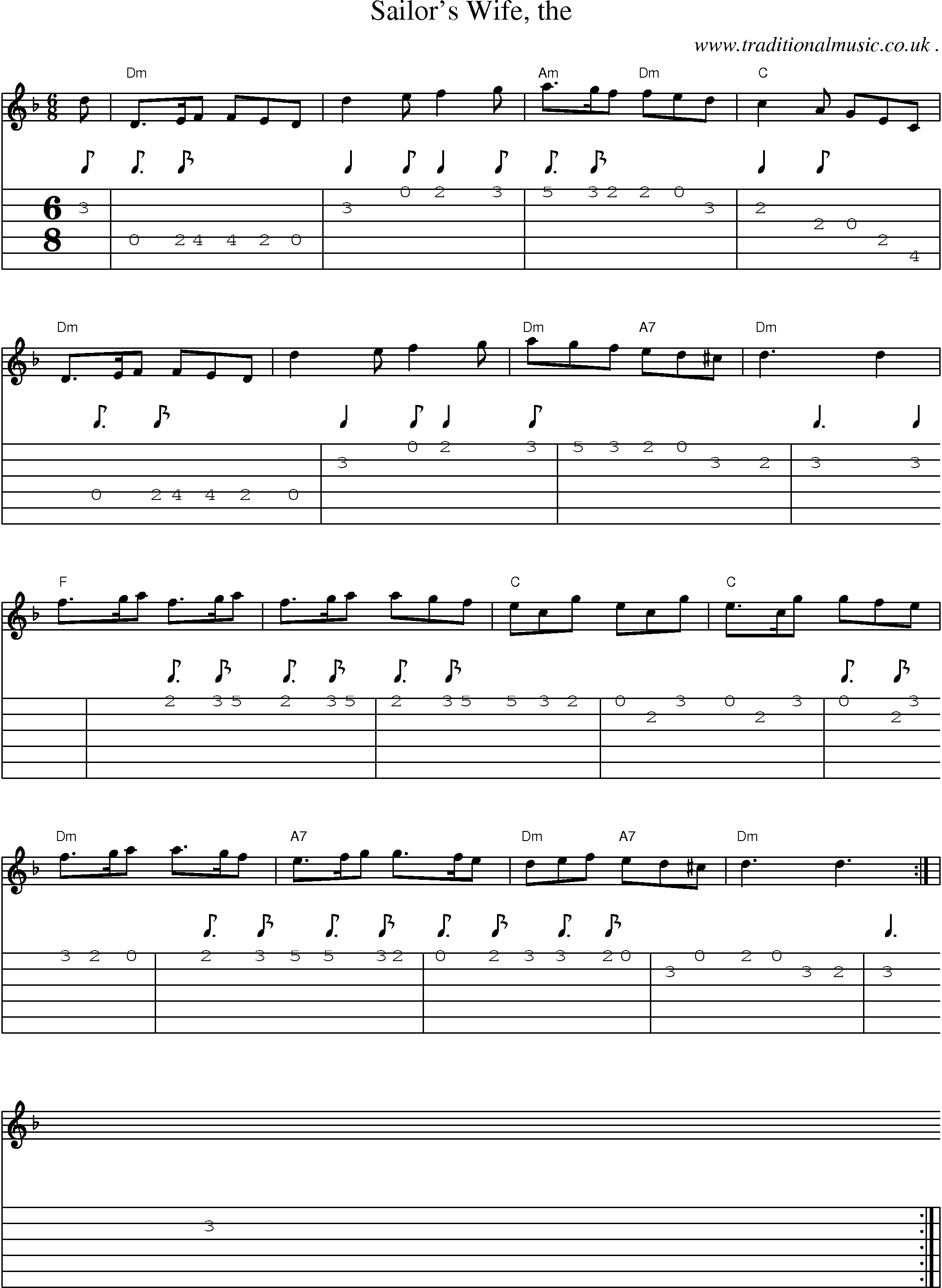 Sheet-music  score, Chords and Guitar Tabs for Sailors Wife The