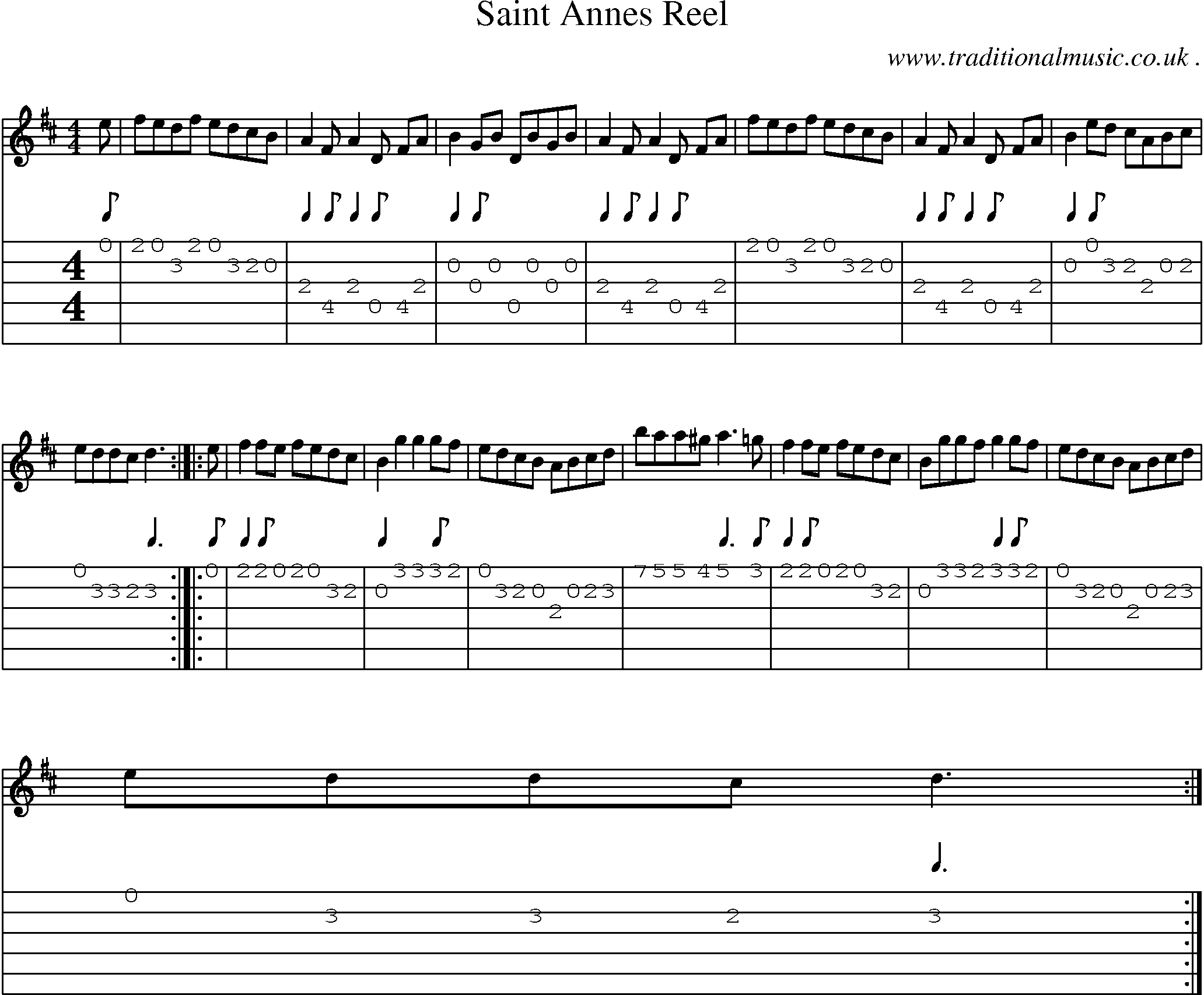 Sheet-music  score, Chords and Guitar Tabs for Saint Annes Reel