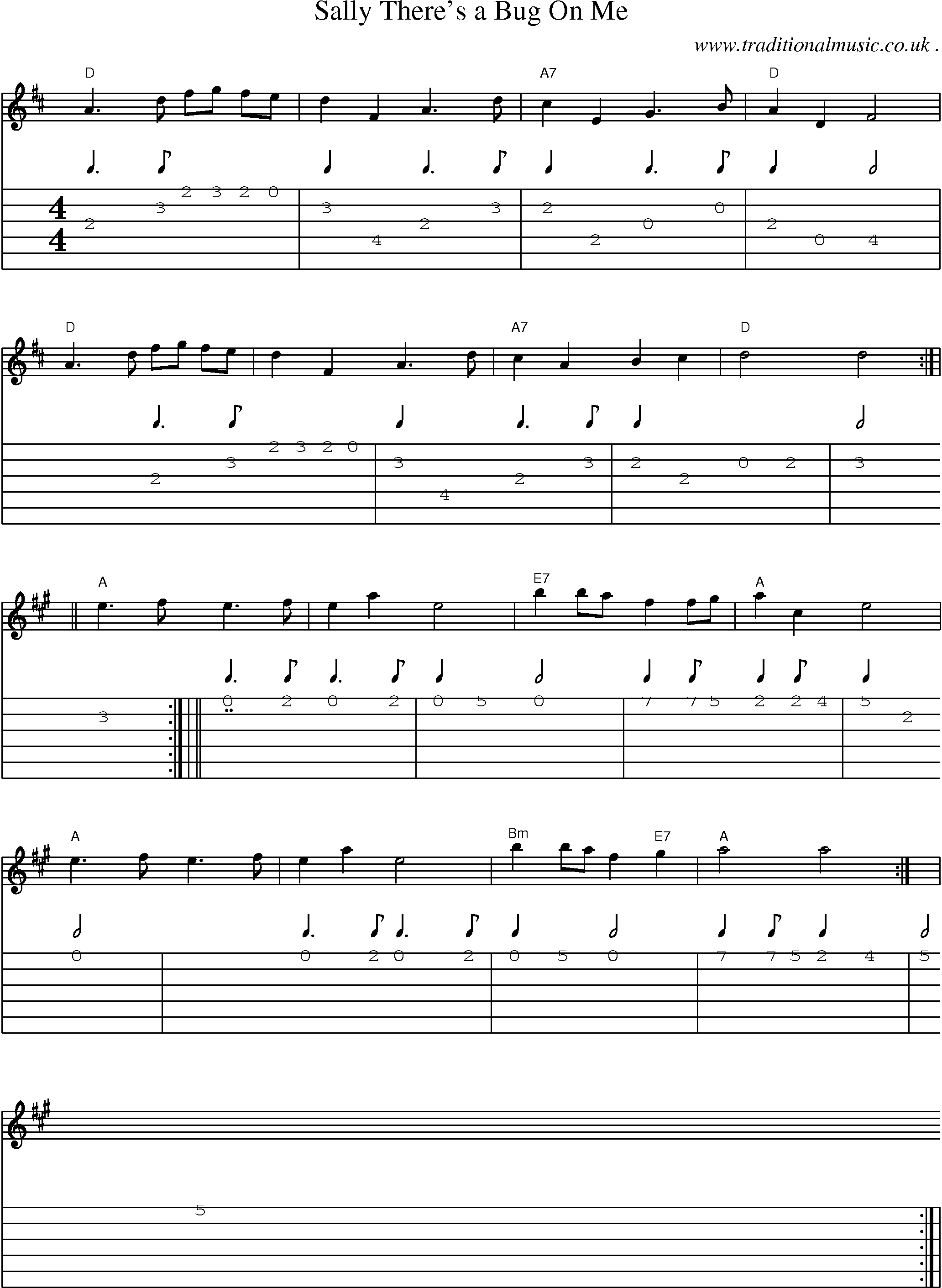 Sheet-music  score, Chords and Guitar Tabs for Sally Theres A Bug On Me