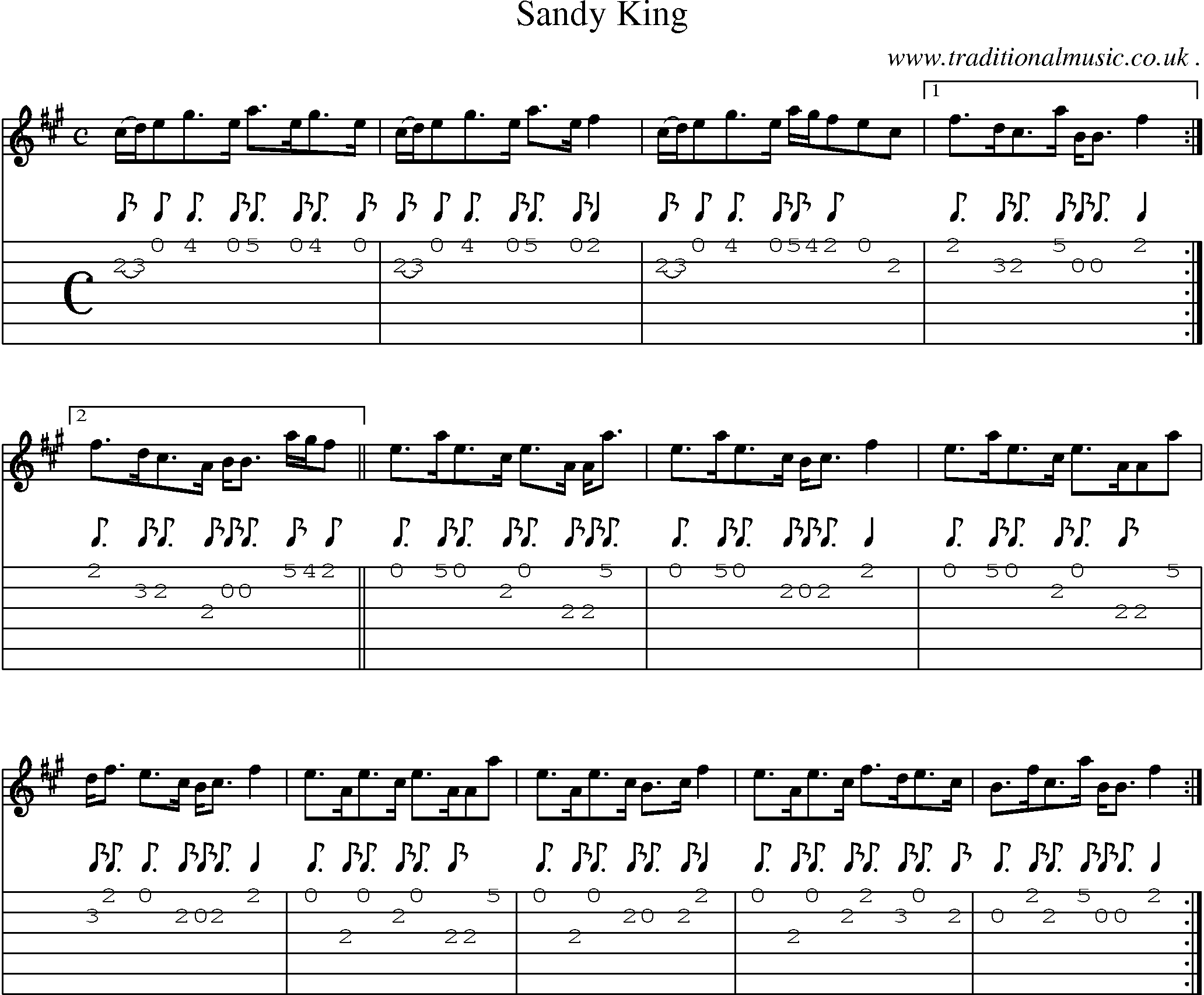 Sheet-music  score, Chords and Guitar Tabs for Sandy King