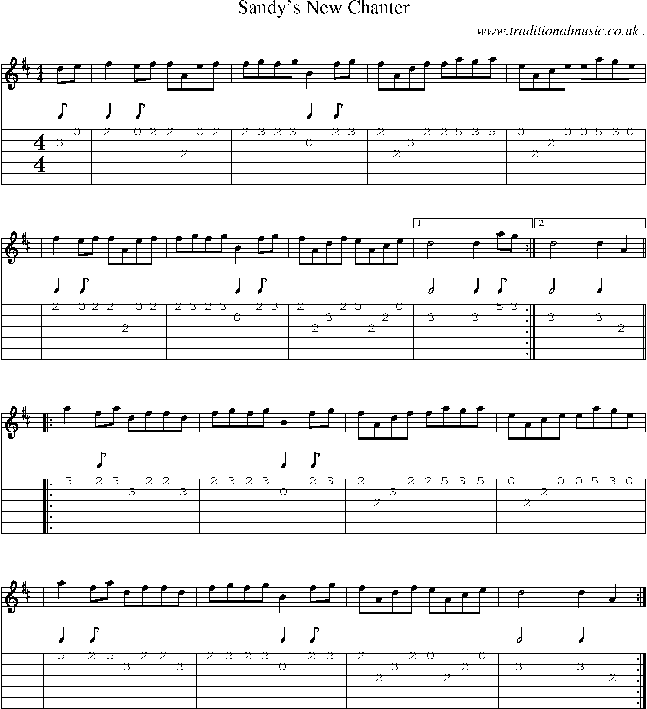 Sheet-music  score, Chords and Guitar Tabs for Sandys New Chanter