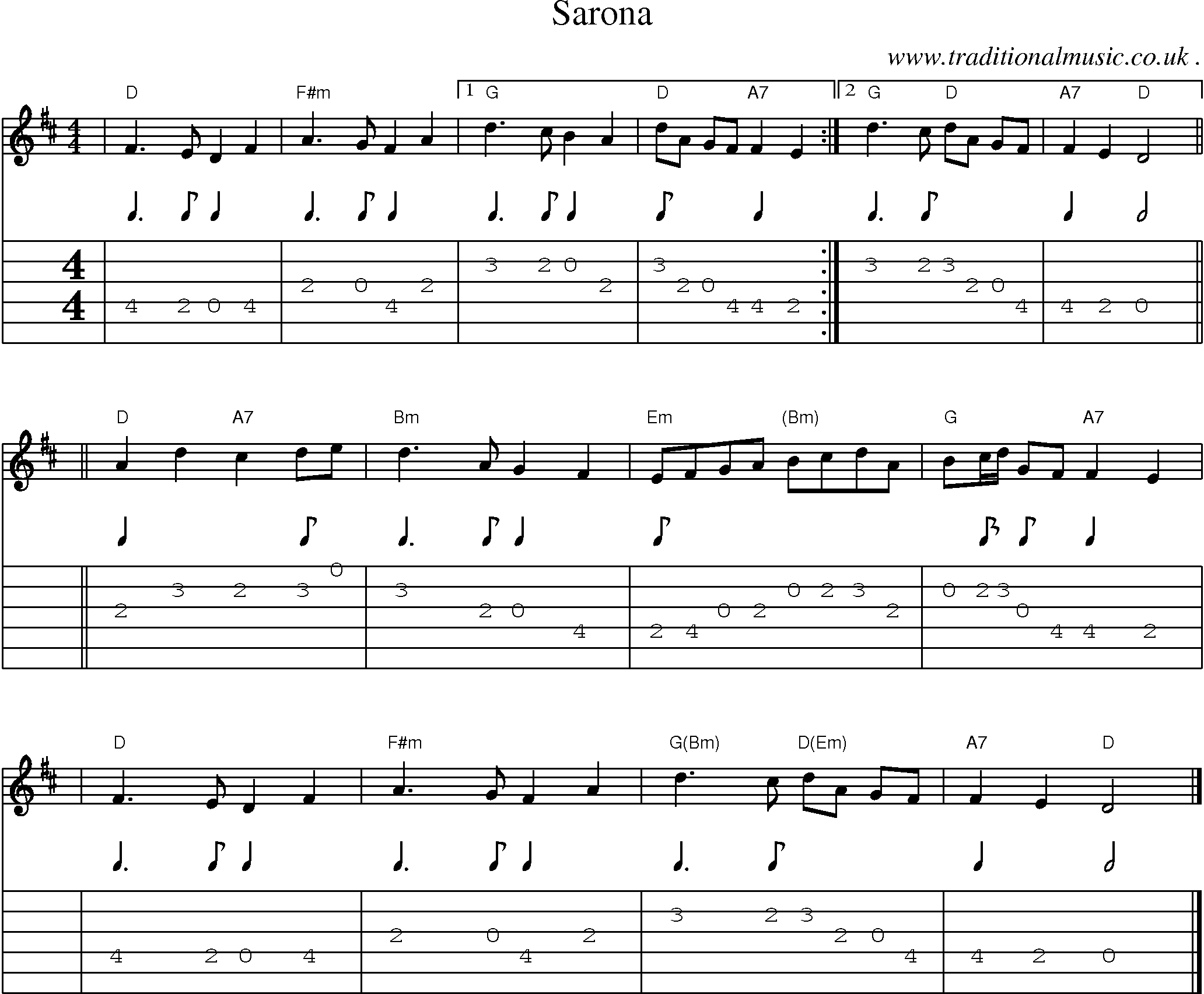 Sheet-music  score, Chords and Guitar Tabs for Sarona