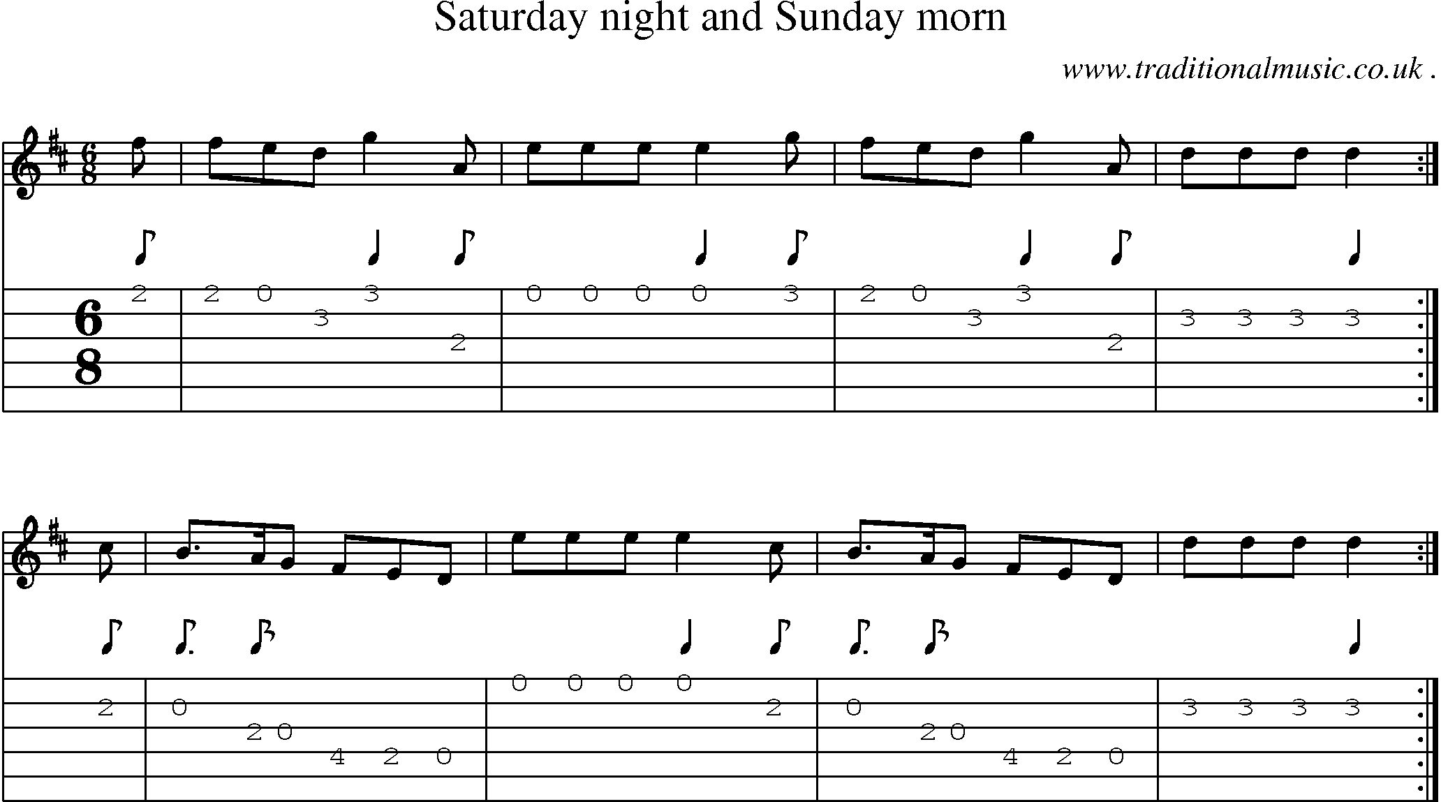 Sheet-music  score, Chords and Guitar Tabs for Saturday Night And Sunday Morn