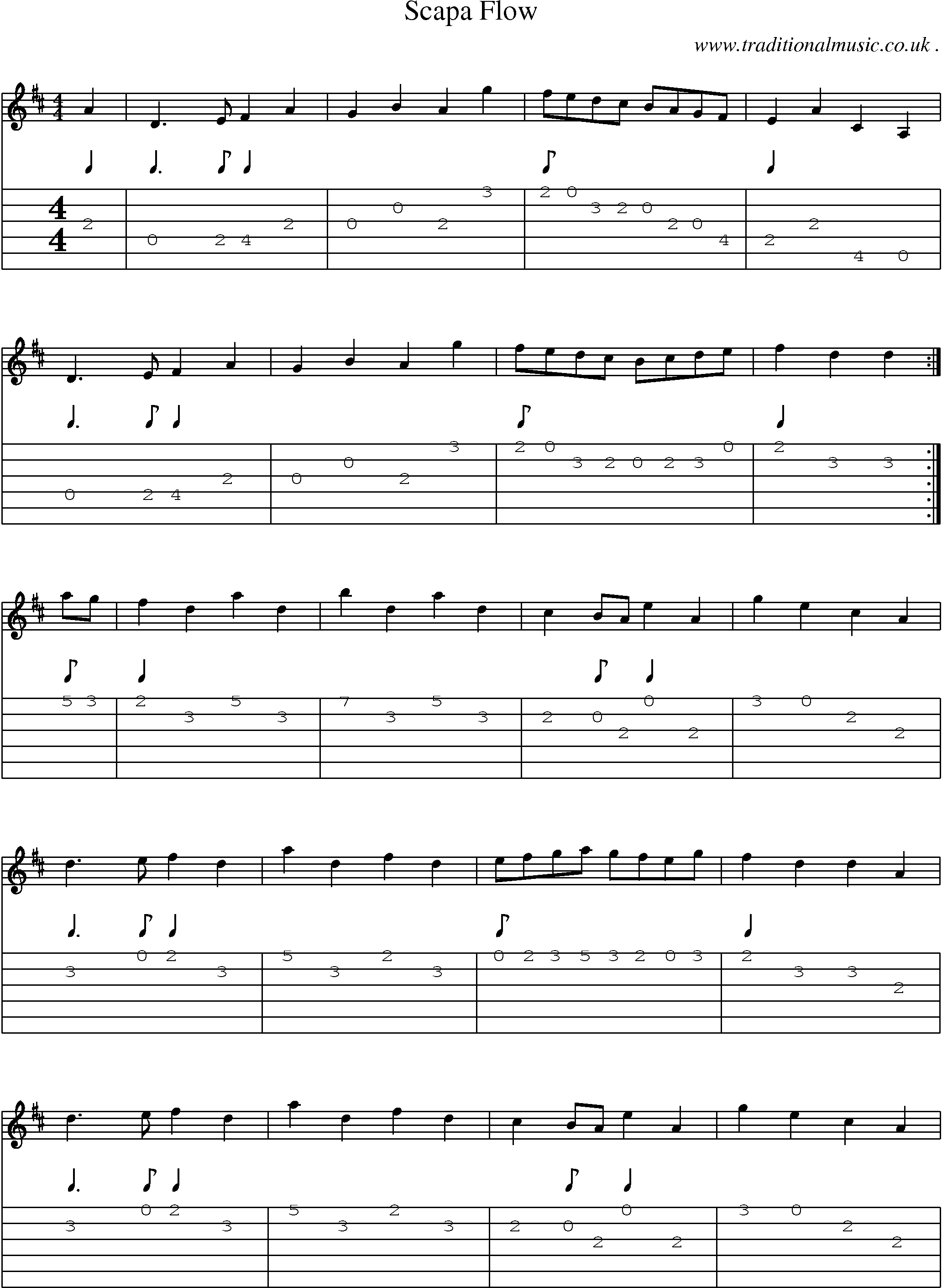Sheet-music  score, Chords and Guitar Tabs for Scapa Flow
