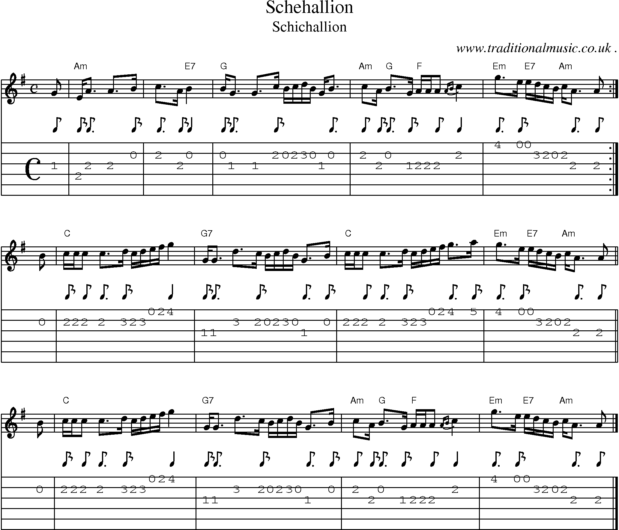 Sheet-music  score, Chords and Guitar Tabs for Schehallion