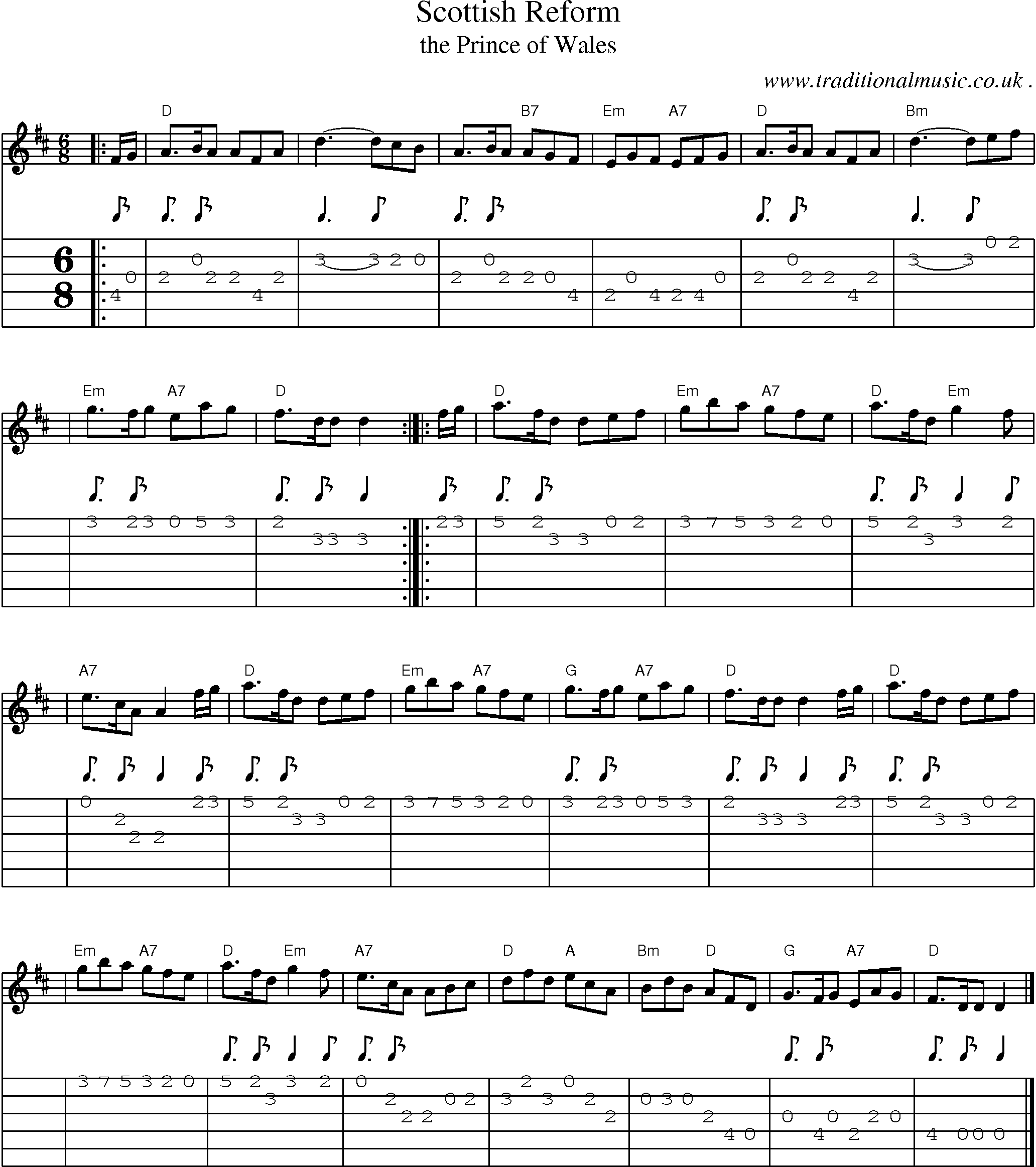 Sheet-music  score, Chords and Guitar Tabs for Scottish Reform