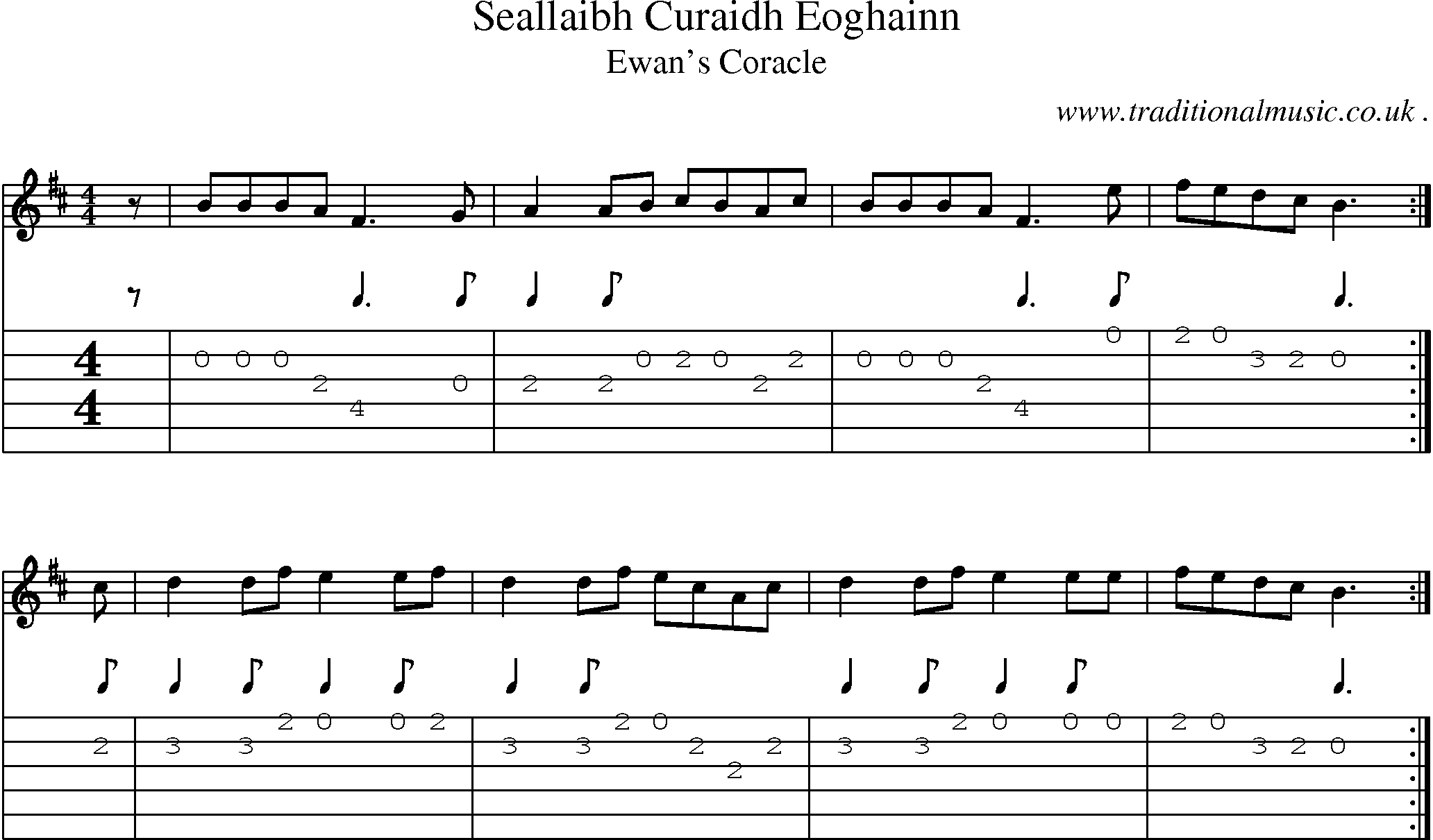 Sheet-music  score, Chords and Guitar Tabs for Seallaibh Curaidh Eoghainn