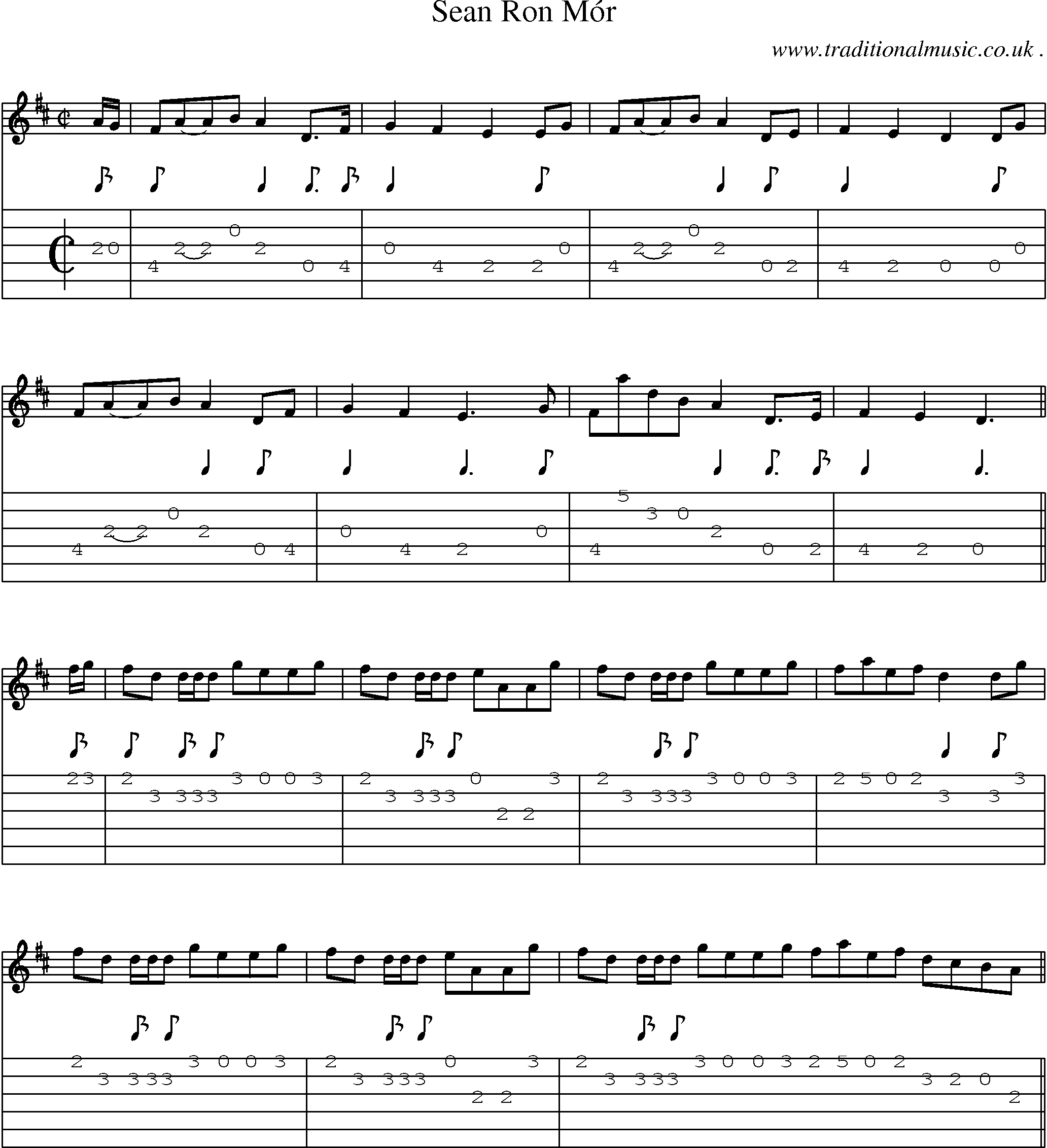 Sheet-music  score, Chords and Guitar Tabs for Sean Ron Mor