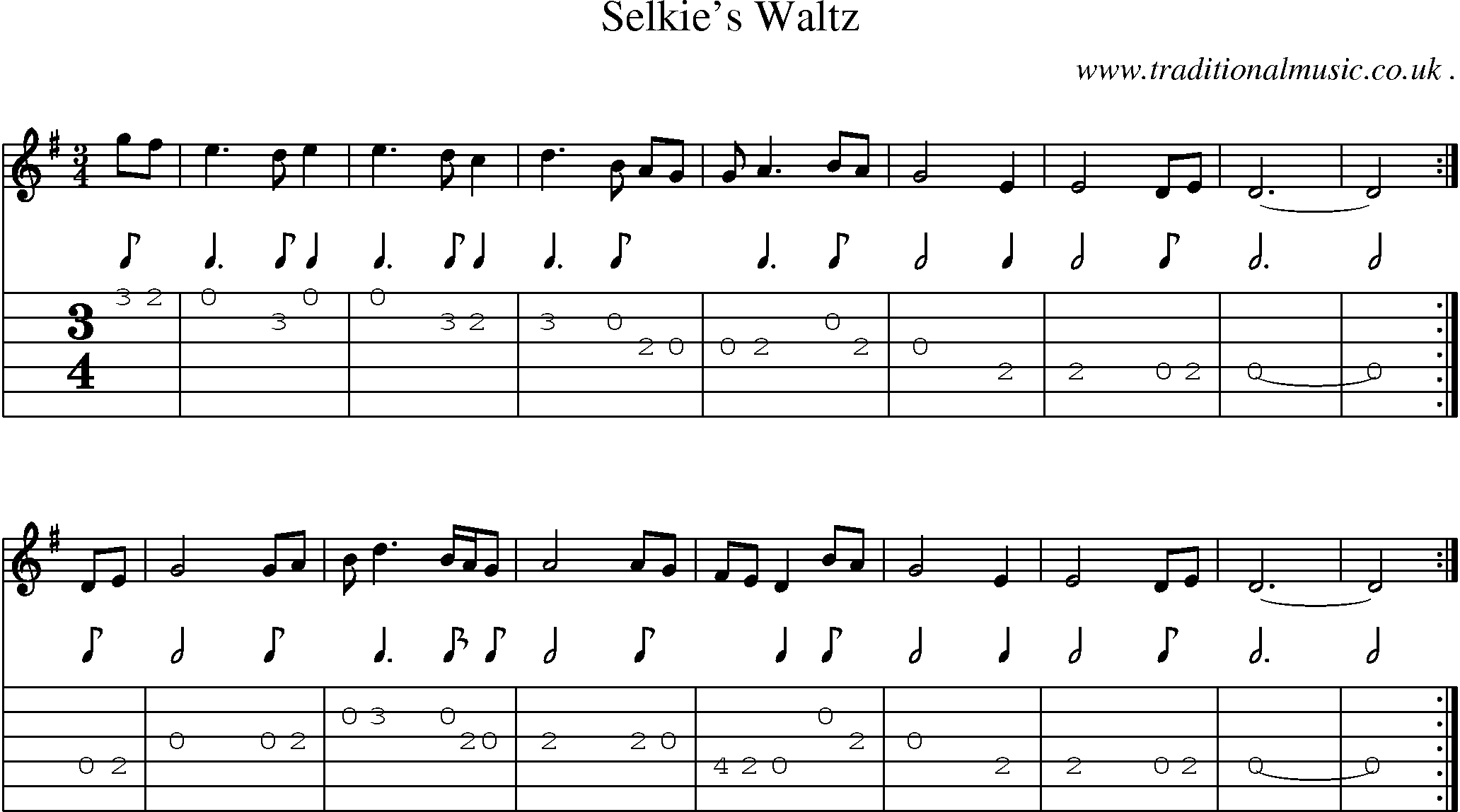 Sheet-music  score, Chords and Guitar Tabs for Selkies Waltz