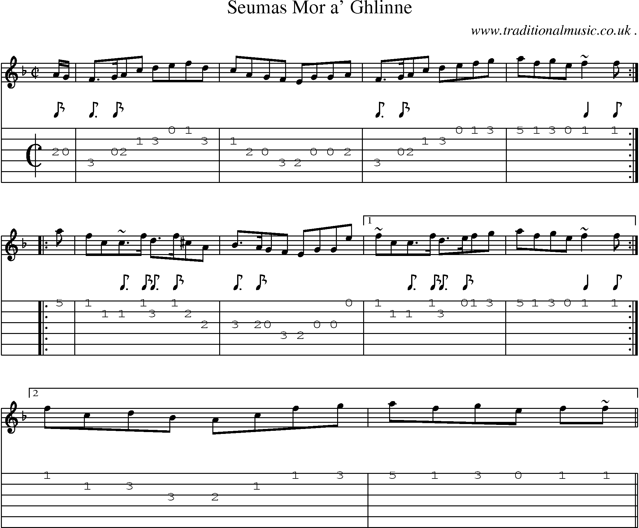 Sheet-music  score, Chords and Guitar Tabs for Seumas Mor A Ghlinne