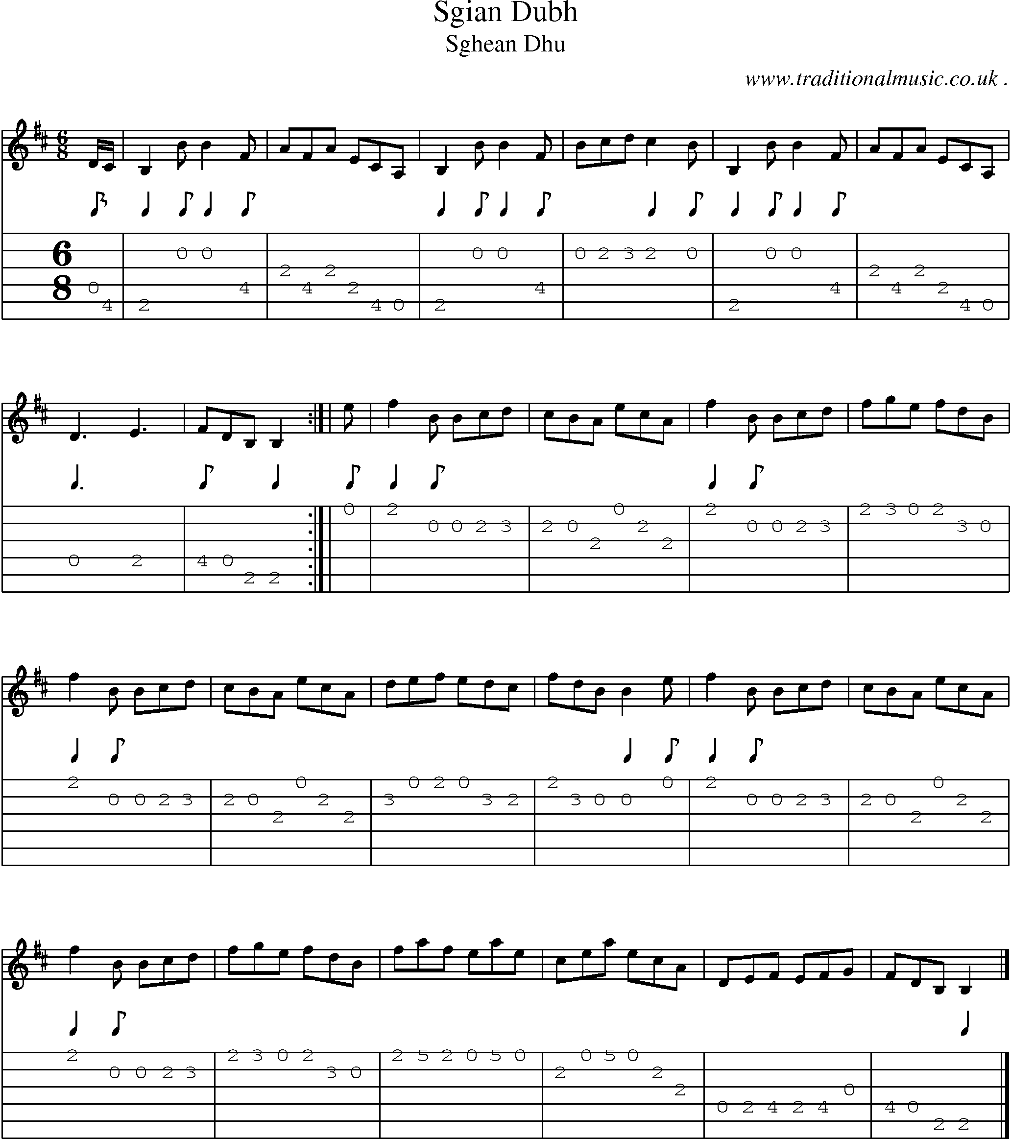 Sheet-music  score, Chords and Guitar Tabs for Sgian Dubh