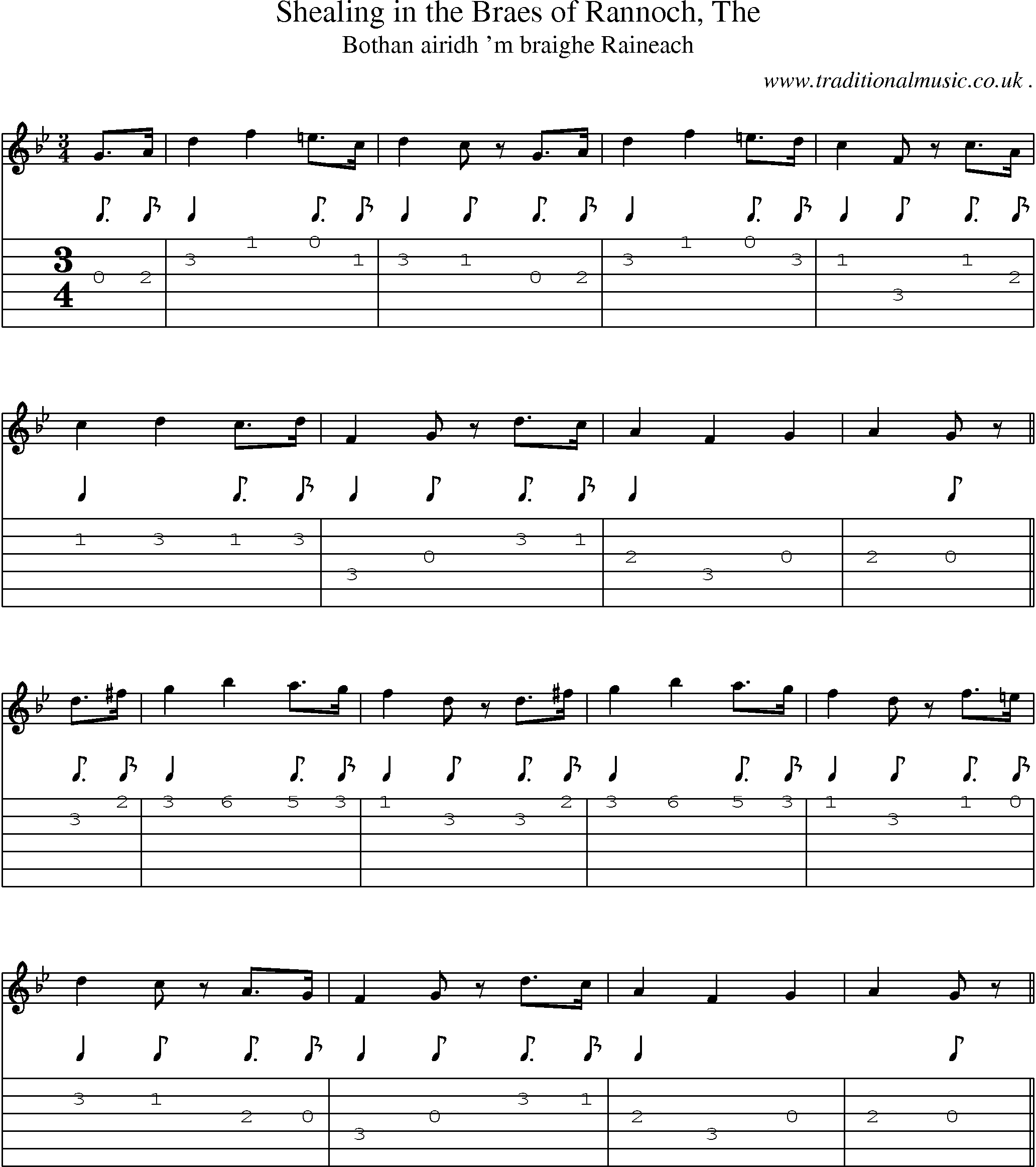 Sheet-music  score, Chords and Guitar Tabs for Shealing In The Braes Of Rannoch The