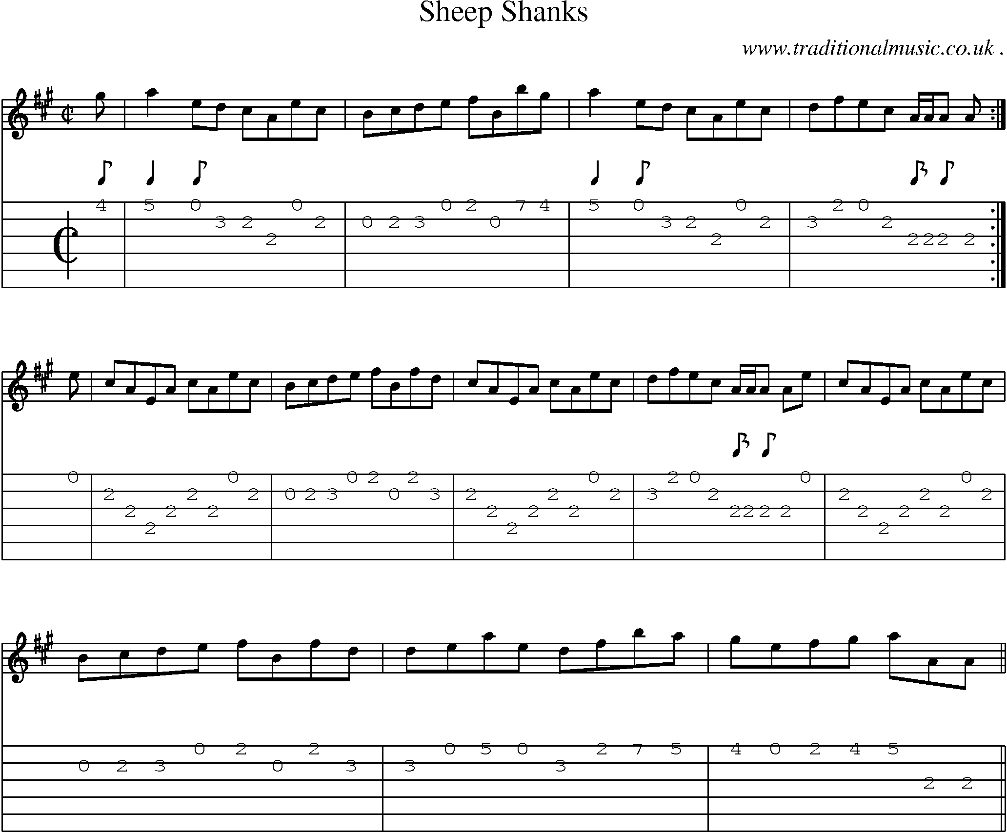 Sheet-music  score, Chords and Guitar Tabs for Sheep Shanks