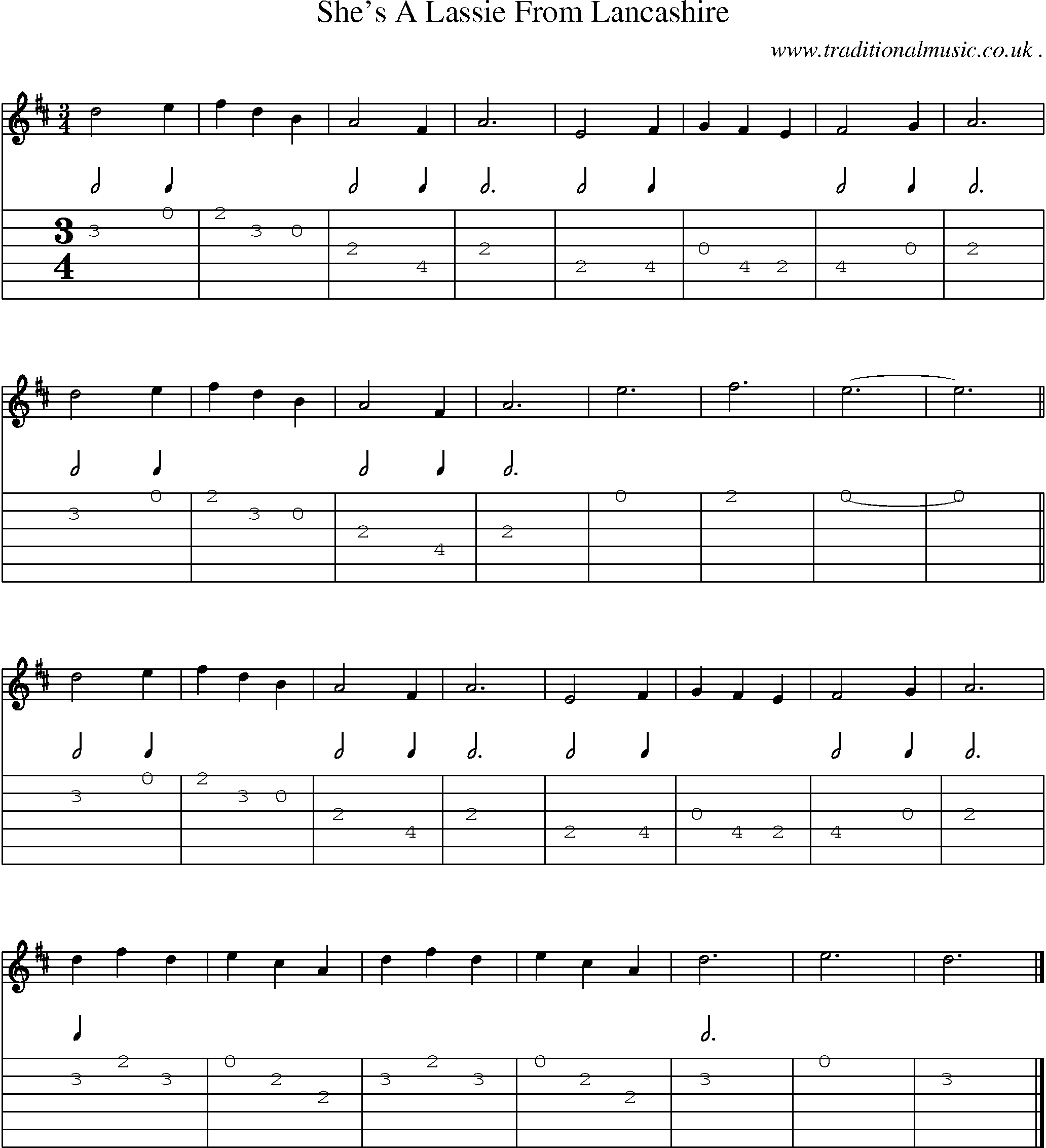 Sheet-music  score, Chords and Guitar Tabs for Shes A Lassie From Lancashire