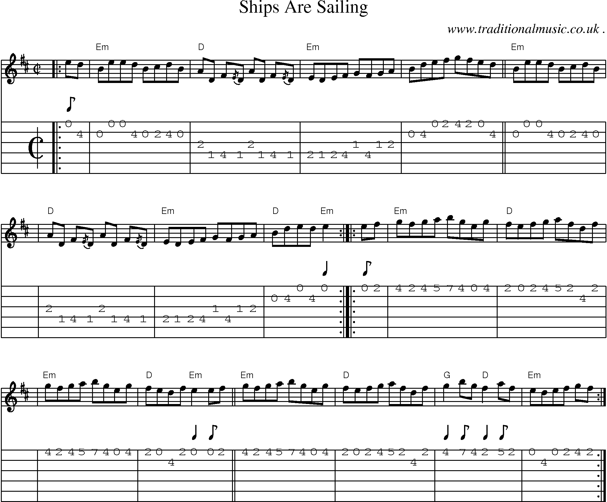 Sheet-music  score, Chords and Guitar Tabs for Ships Are Sailing