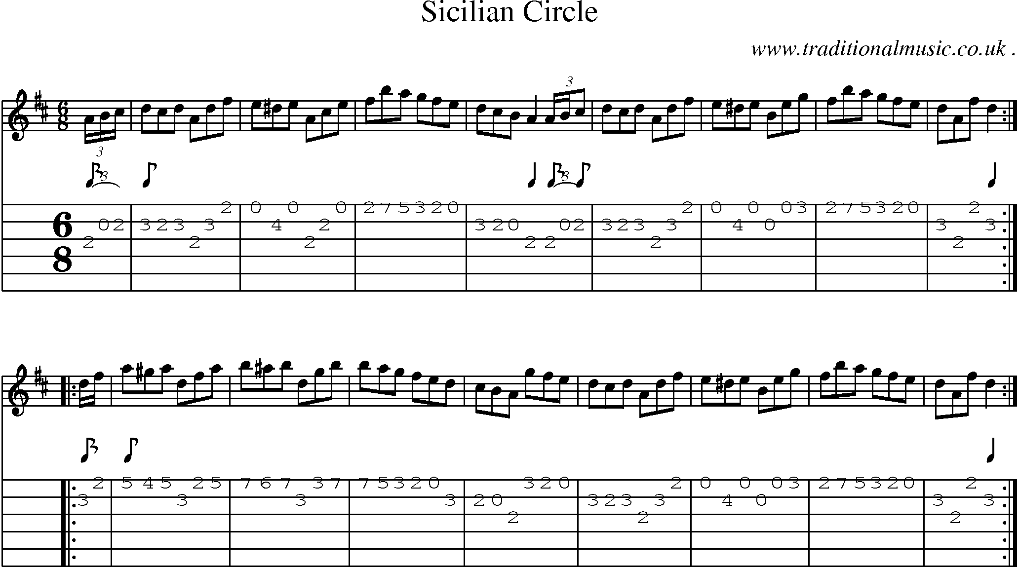 Sheet-music  score, Chords and Guitar Tabs for Sicilian Circle