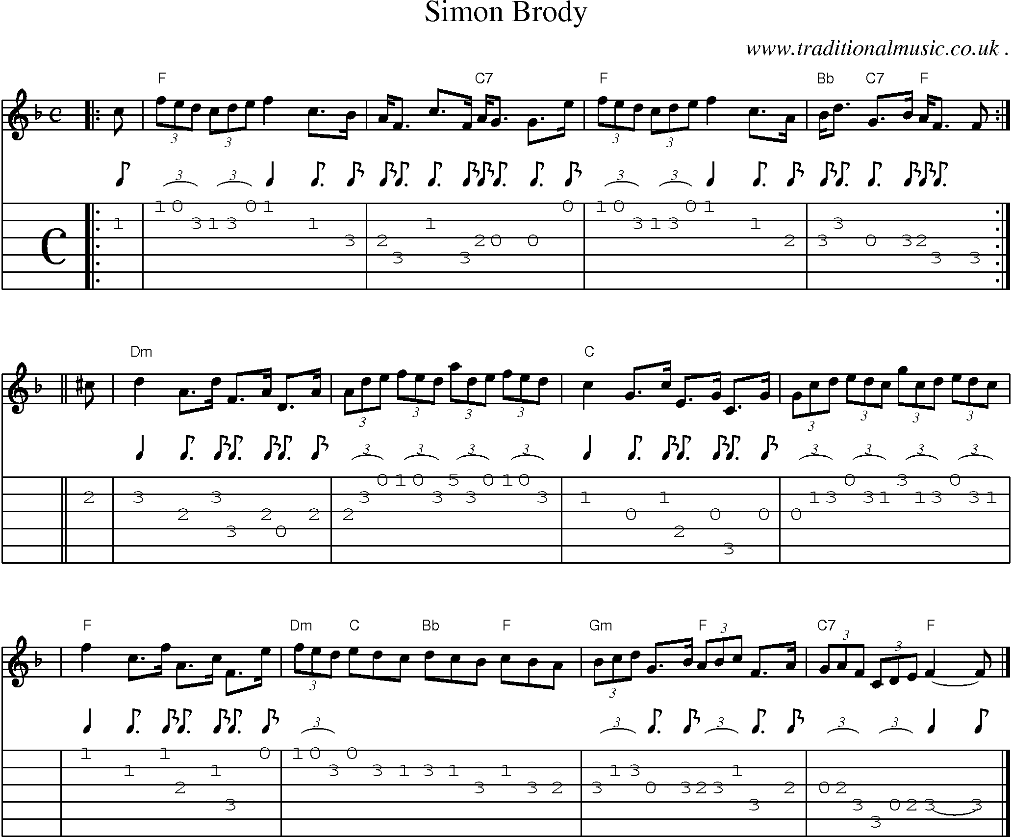 Sheet-music  score, Chords and Guitar Tabs for Simon Brody