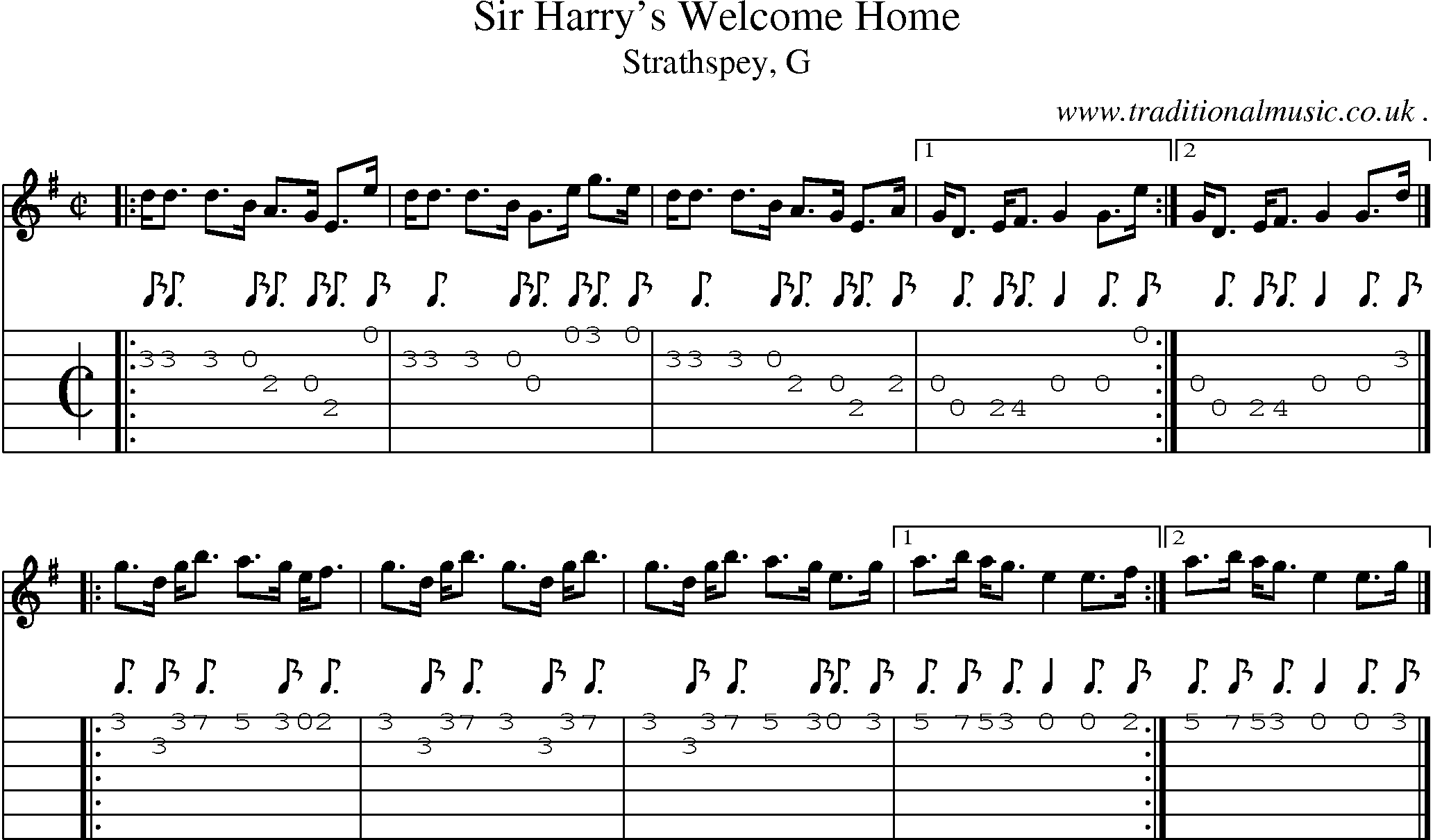 Sheet-music  score, Chords and Guitar Tabs for Sir Harrys Welcome Home