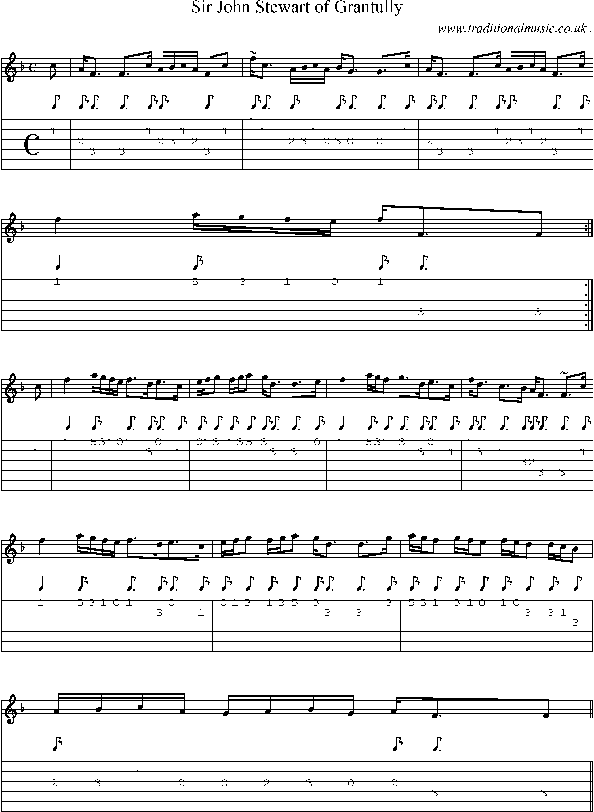 Sheet-music  score, Chords and Guitar Tabs for Sir John Stewart Of Grantully