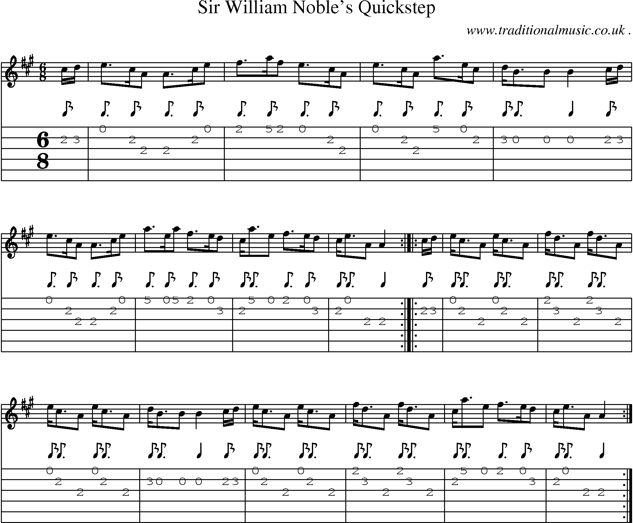Sheet-music  score, Chords and Guitar Tabs for Sir William Nobles Quickstep