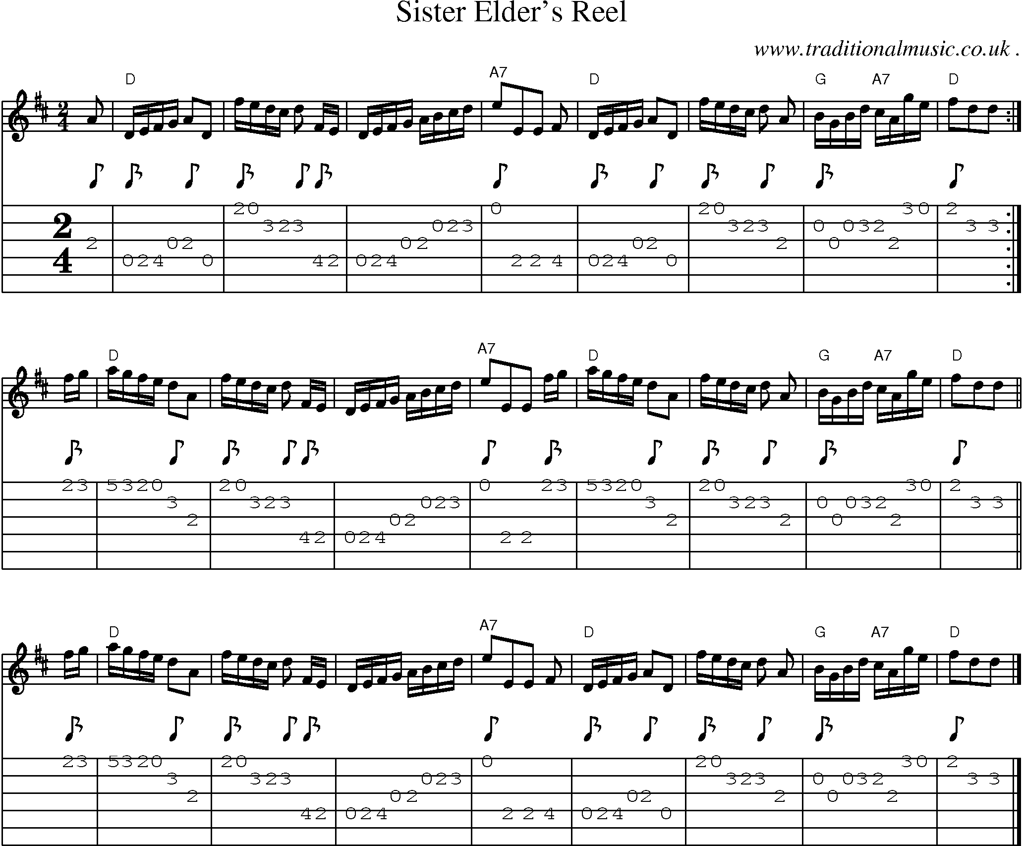 Sheet-music  score, Chords and Guitar Tabs for Sister Elders Reel