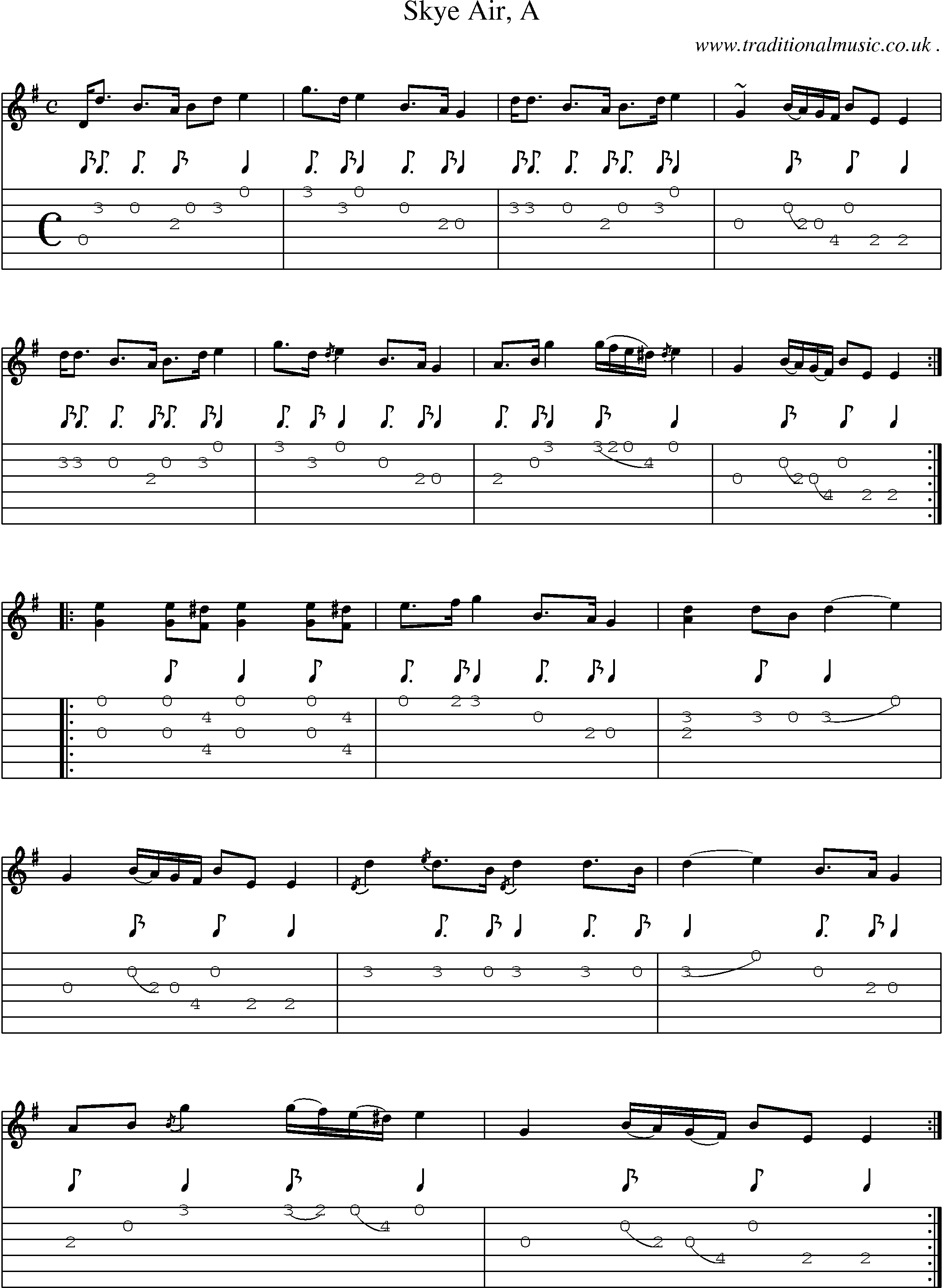 Sheet-music  score, Chords and Guitar Tabs for Skye Air A