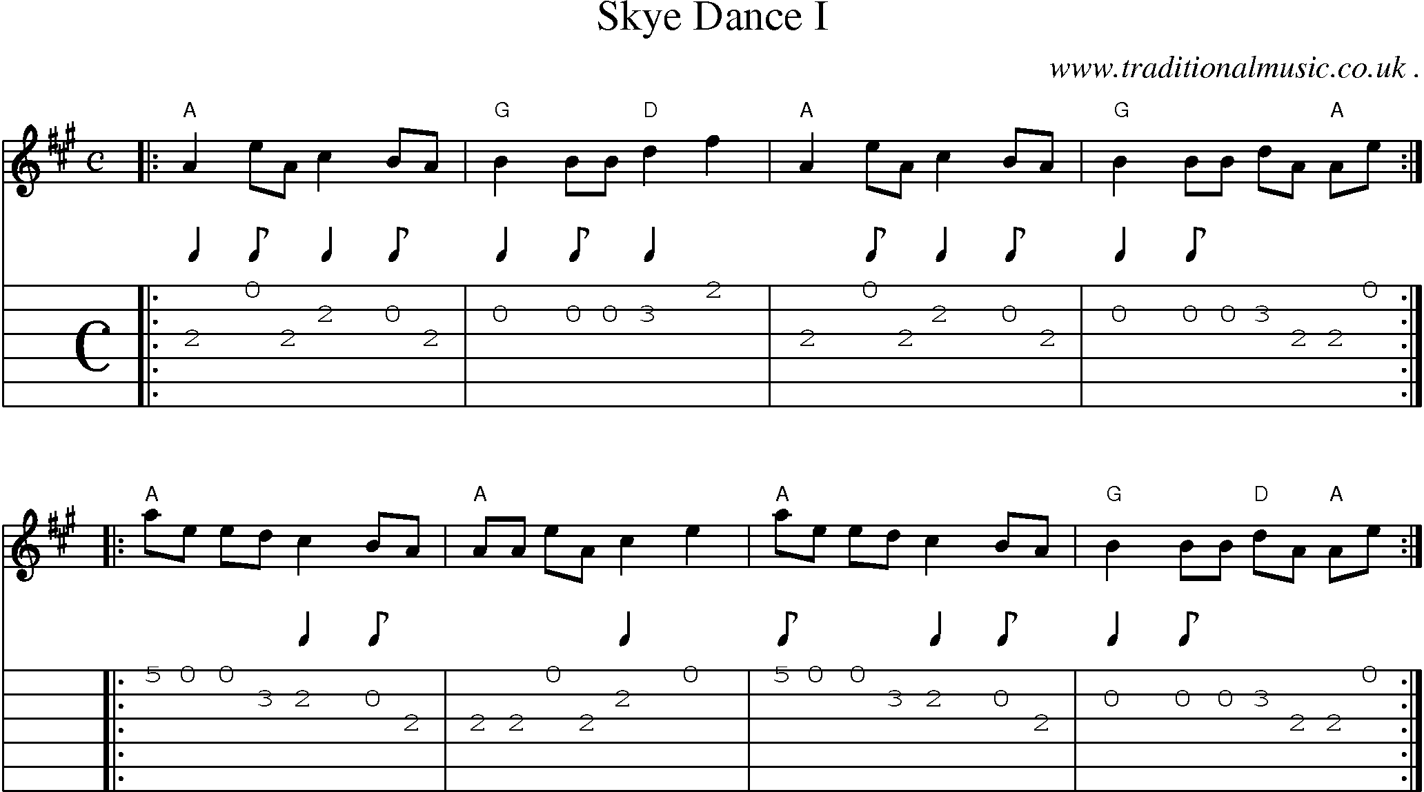 Sheet-music  score, Chords and Guitar Tabs for Skye Dance I
